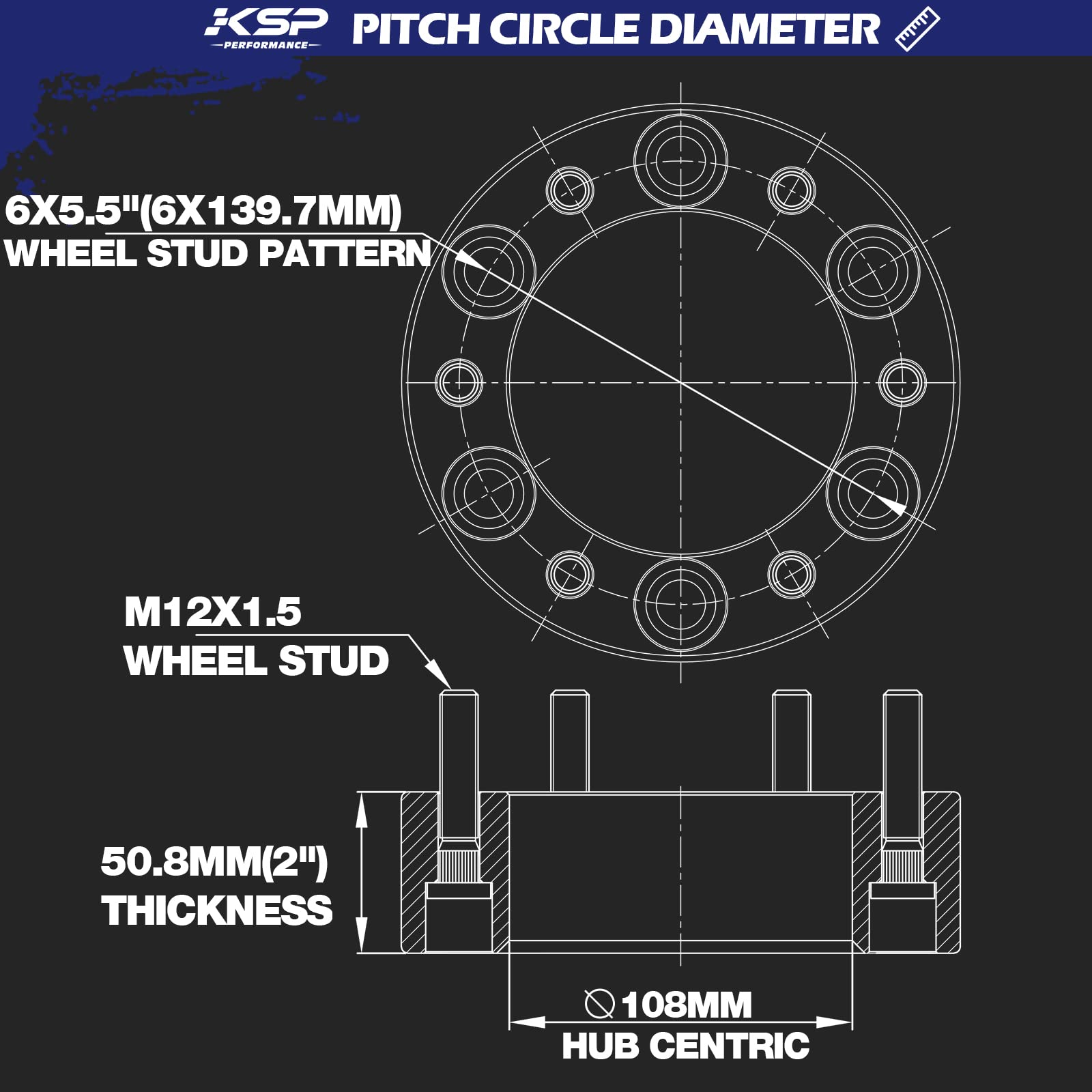 Ksp 2In 6X5.5 Tacoma Wheel Spacers, 6X139.7 Tire Spacer Fit For Toyota Tundra 4Runner Fj Land Cruiser Sequoia, 50Mm Forged Lug C