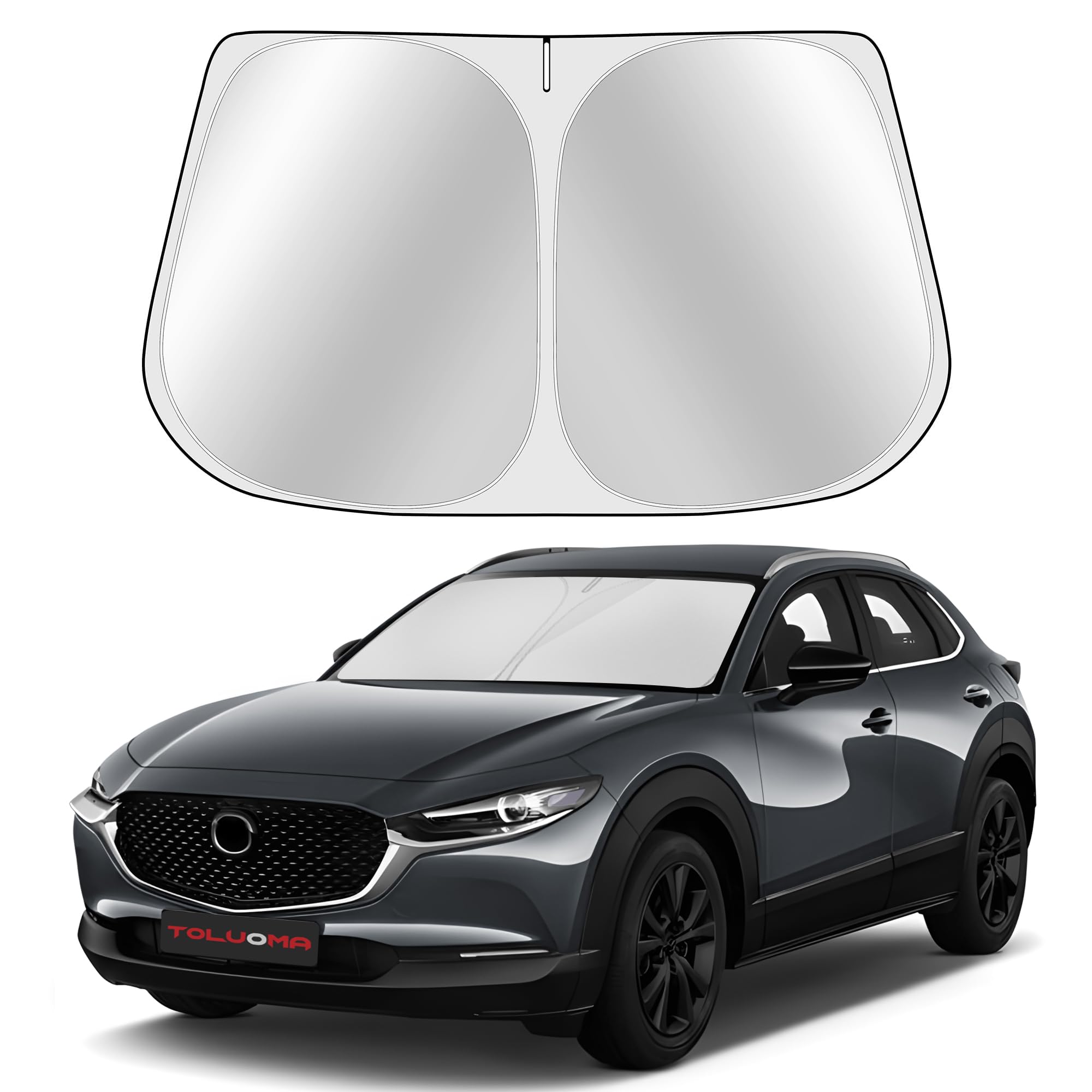 Toluoma Custom Fit Windshield Sun Shade For Mazda 3 2019-2025 - Full Coverage, 210T Reflective Fabric, Double-Layer Design - Blo