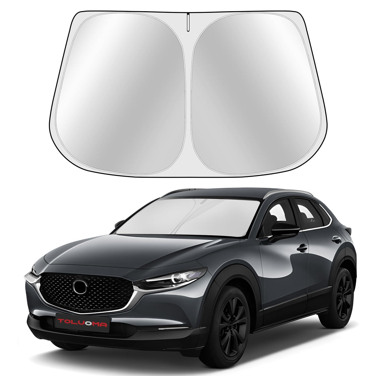 Toluoma Custom Fit Windshield Sun Shade For Mazda 3 2019-2025 - Full Coverage, 210T Reflective Fabric, Double-Layer Design - Blo