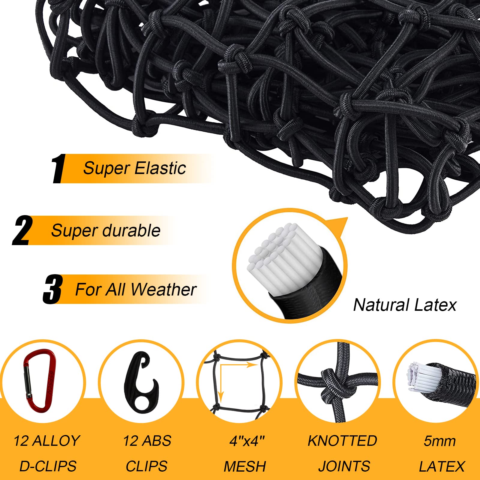 Gspscn Cargo Net 4 ' X 6 ' For Truck Pickup Bed, Trailer,Boat,Rv Suv Stretches To 12 'X18 ' Max Roof Rack Net,Small 4   X4    Me