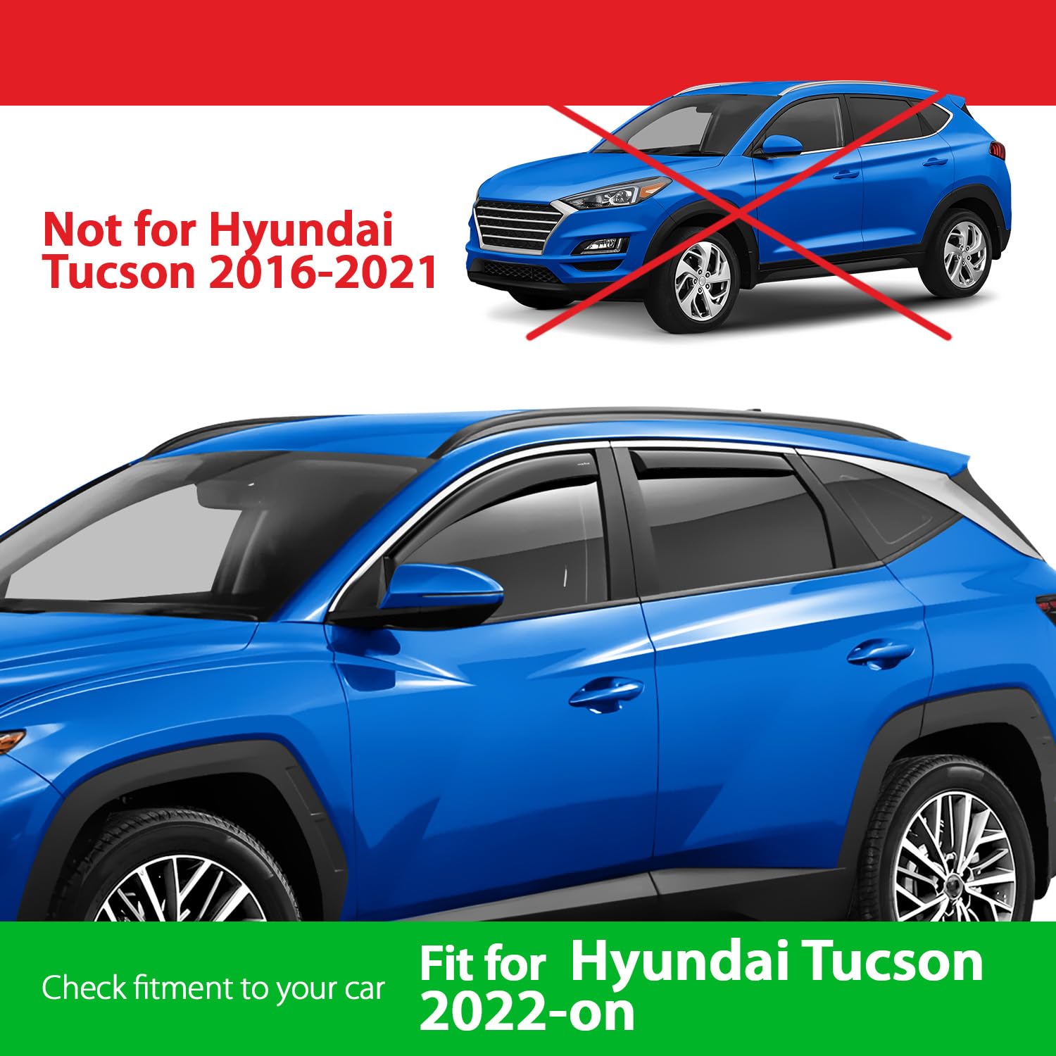 Goodyear Shatterproof In-Channel Window Deflectors For Hyundai Tucson 2022-2025, Rain Guards, Window Visors For Cars, Vent Defle