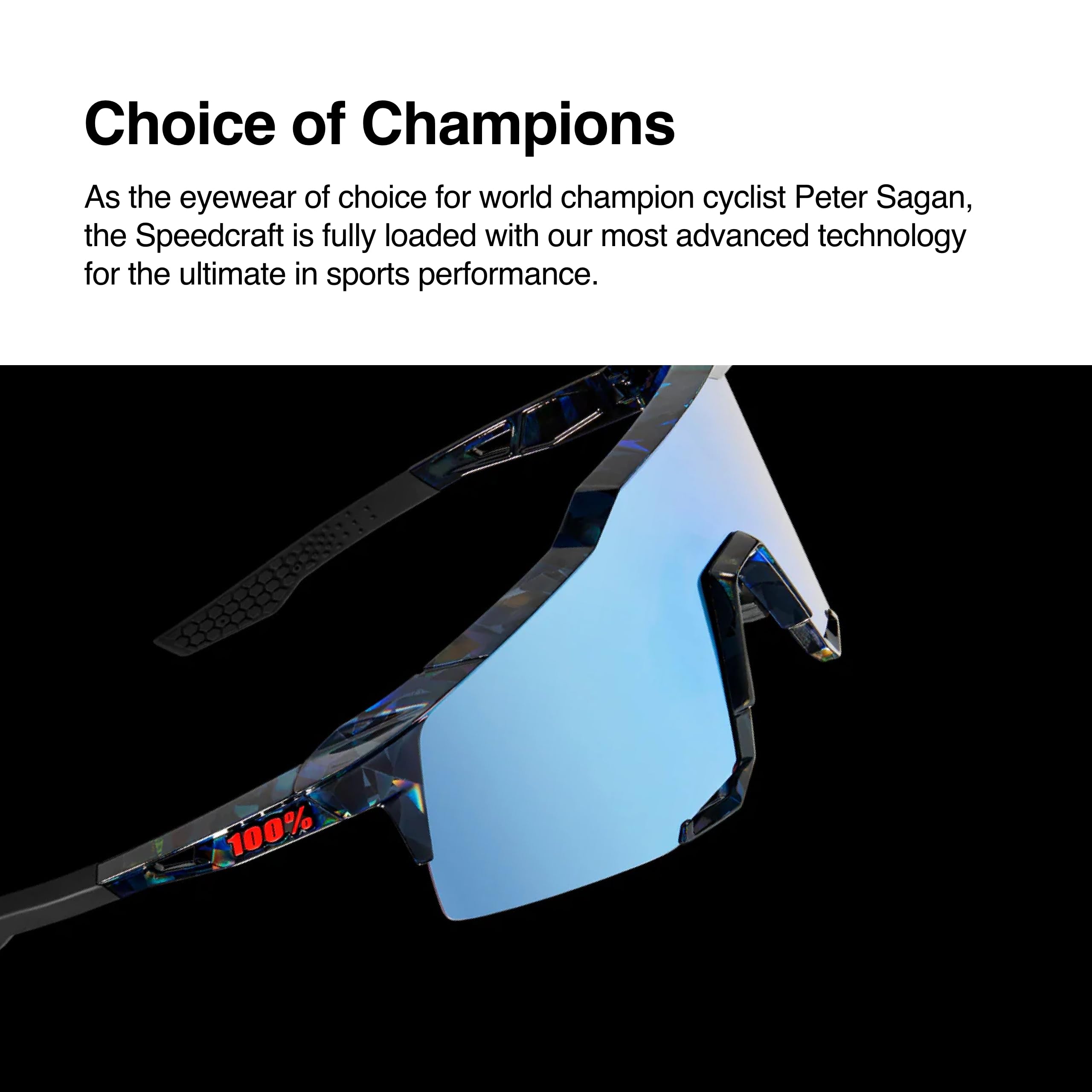 100% Speedcraft Sport Performance Cycling Sunglasses (Matte Black - Hiper Blue Multilayer Mirror Lens)