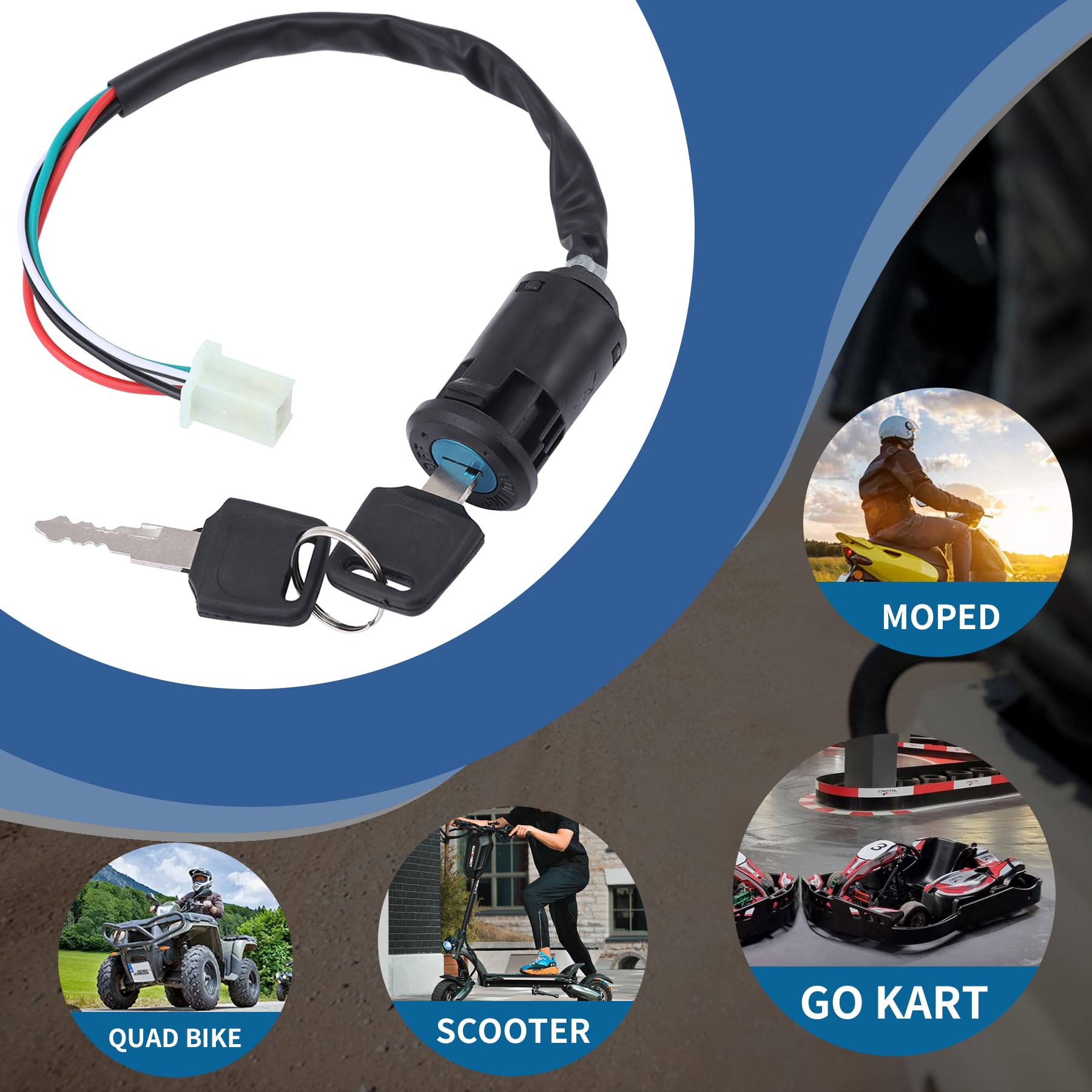 PLAXNS 4 Pin Ignition Key Switch 4 Wire Set fit for TaoTao Coolster Buyang Roketa Kazuma Baja Sunl Apollo Coleman 50cc 70cc 90cc
