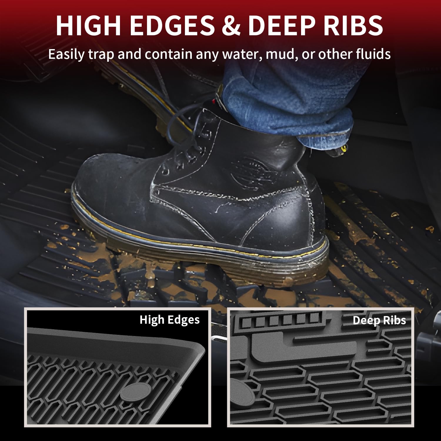 Lasfit Floor Mats Fit For Ford Mustang Mach-E 2021-2024 Tpe All Weather Car Liners, 1St & 2Nd Row, Black