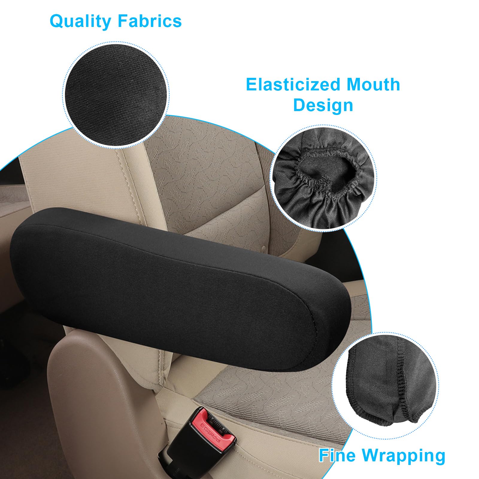 Dickno 2 Pcs Car Front Seat Armrest Covers, Elastic Fabric Auto Seat Armrest Protectors, Universal Front Seat Armrest Cover Repl