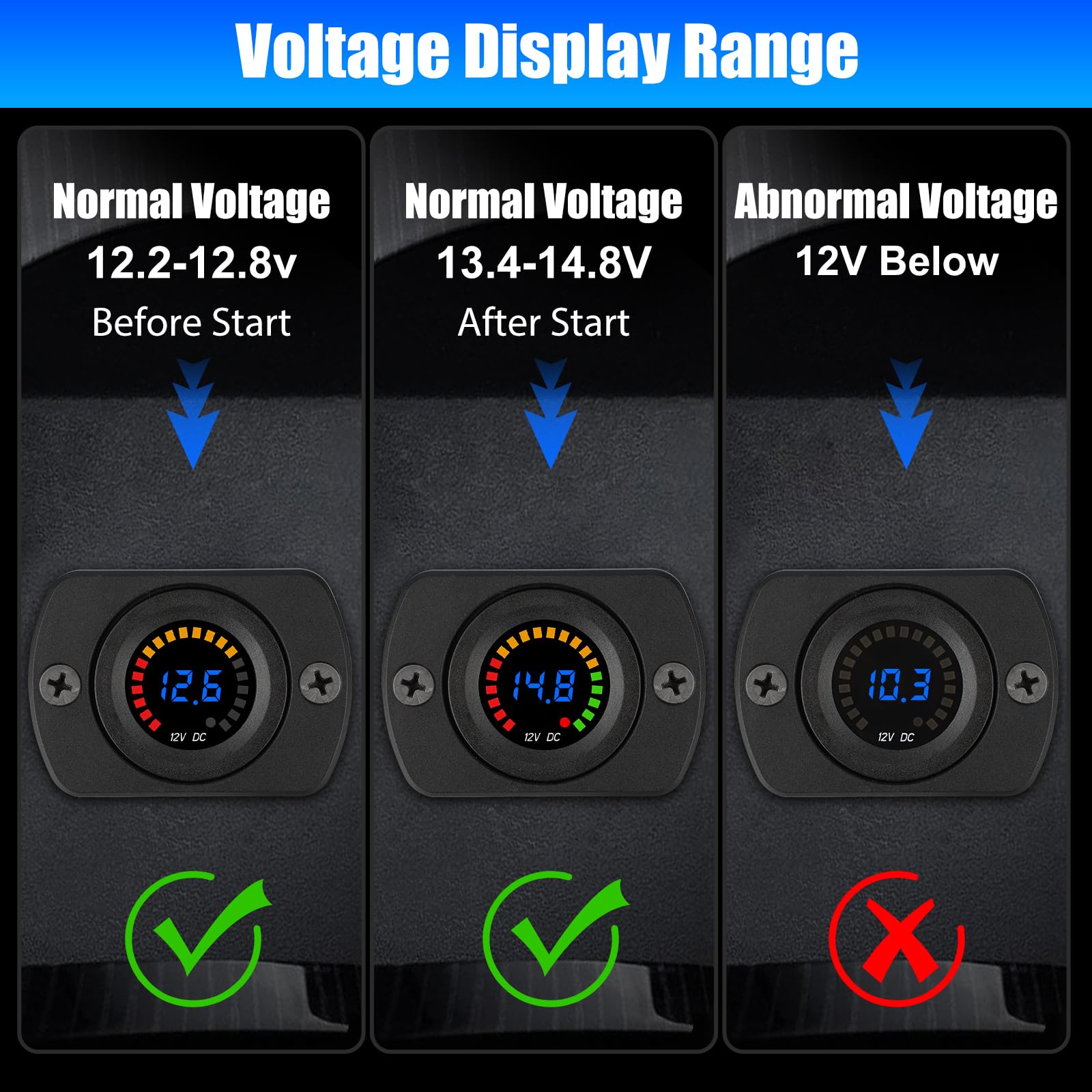 2Pcs Battery Meter, Waterproof Dc 12V Voltmeter Waterproof Led Digital Display Voltage Gauges Round Car Voltmeters Meter Voltage