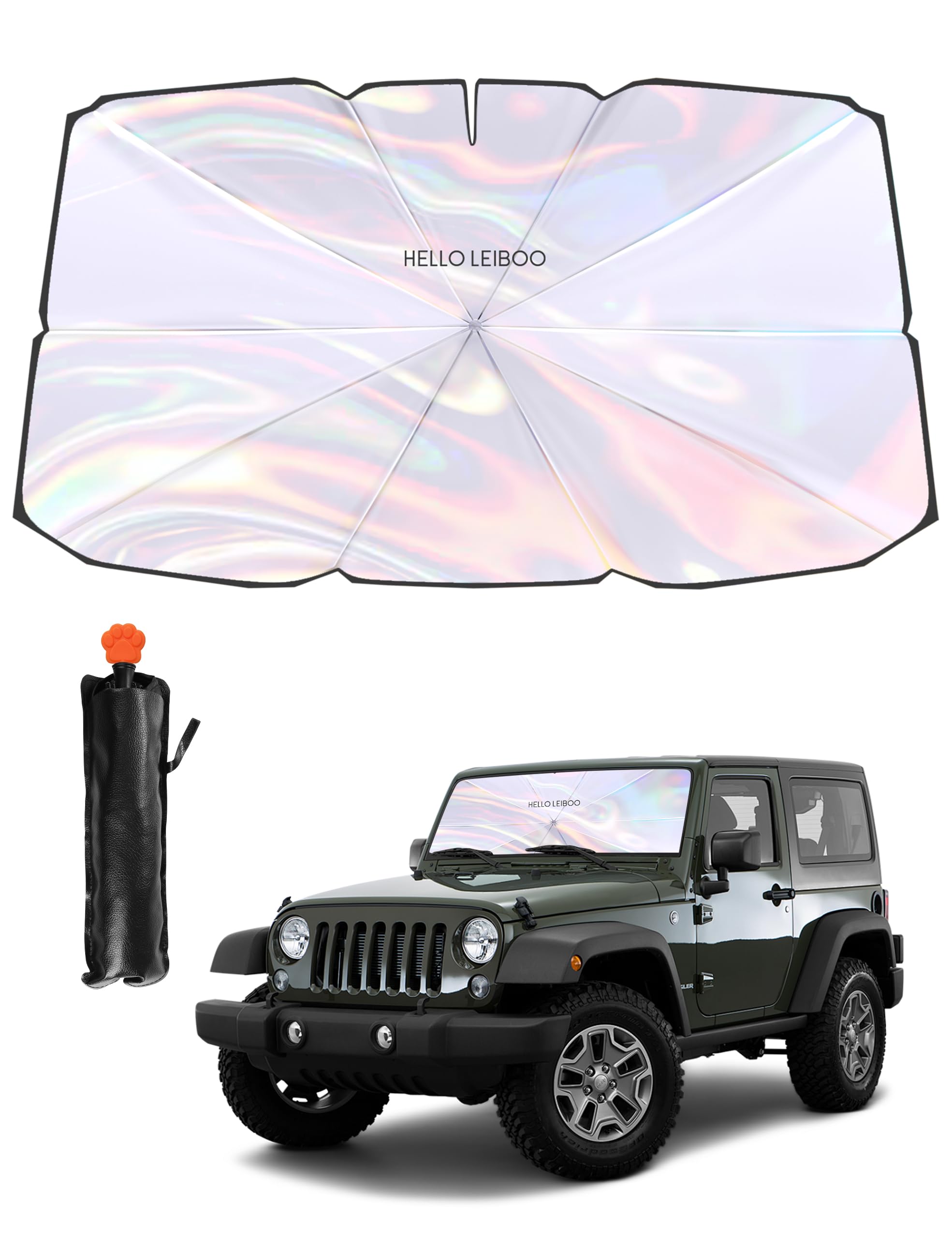 Helloleiboo ??????5 ?????????????? Car Windshield Sun Shade Umbrella, Colorful 360Rotating Foldable Windshield Sun Shade Front W