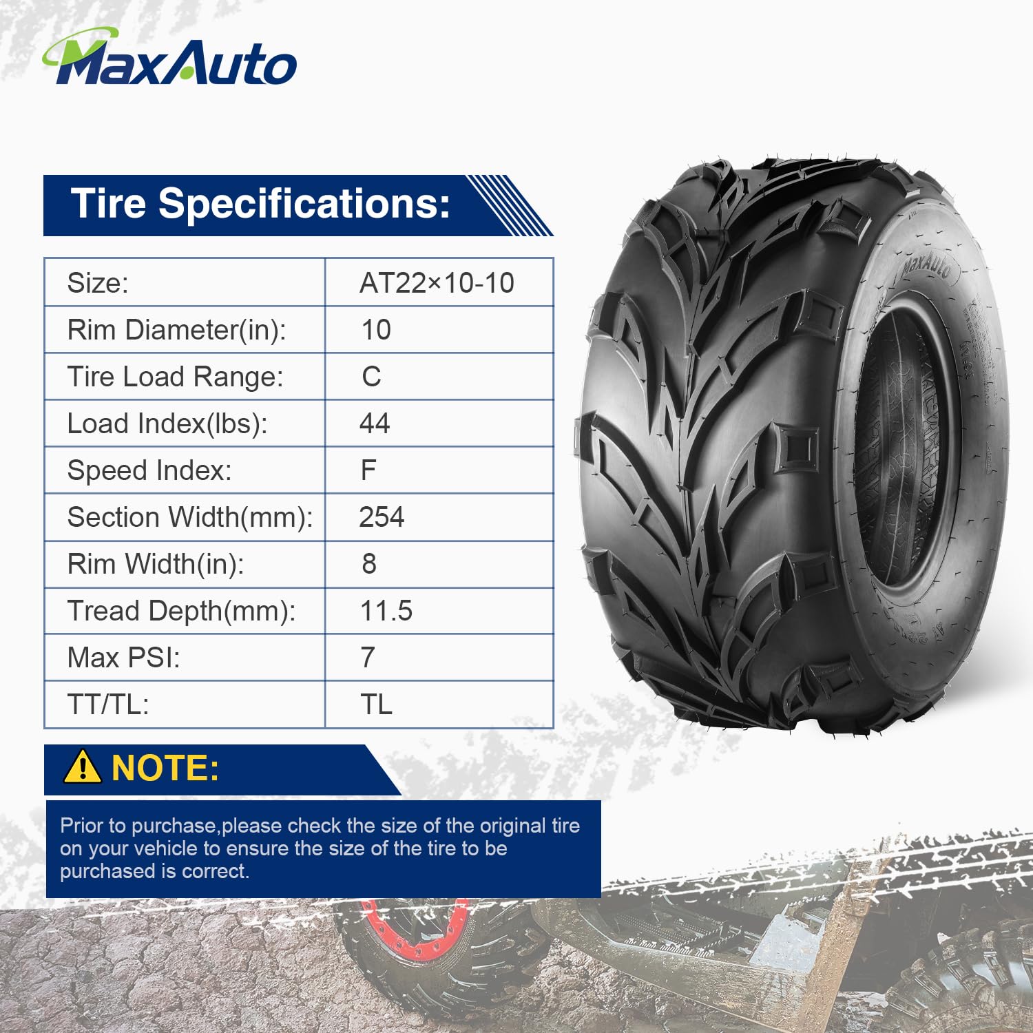 Maxauto 22X10-10 Sport Atv Tires 22X10X10 Quad Tires,6 Pr Tubeless All Terrain Utv Tire, 2 Pack
