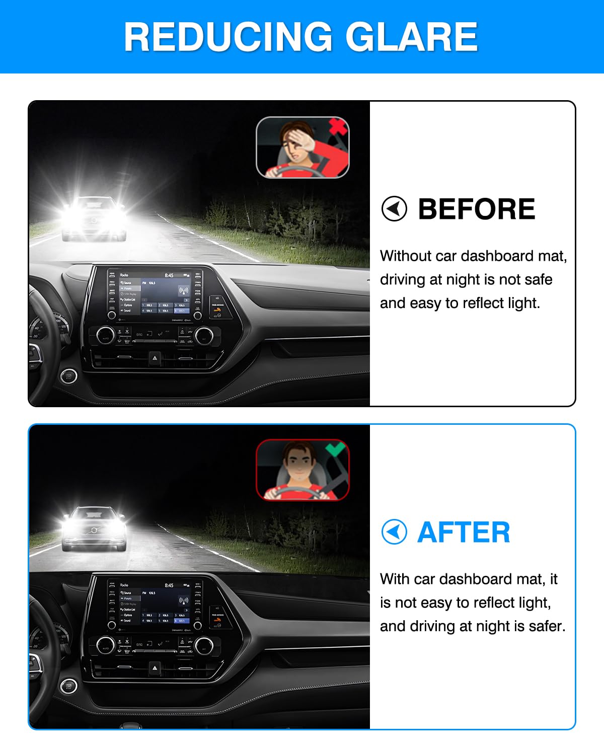 Autorder Dashboard Cover Mat for Toyota Highlander 2020 2021 2022 2023 2024 2025 Accessories Dash Cover Flannel Dash Mat Sunshad