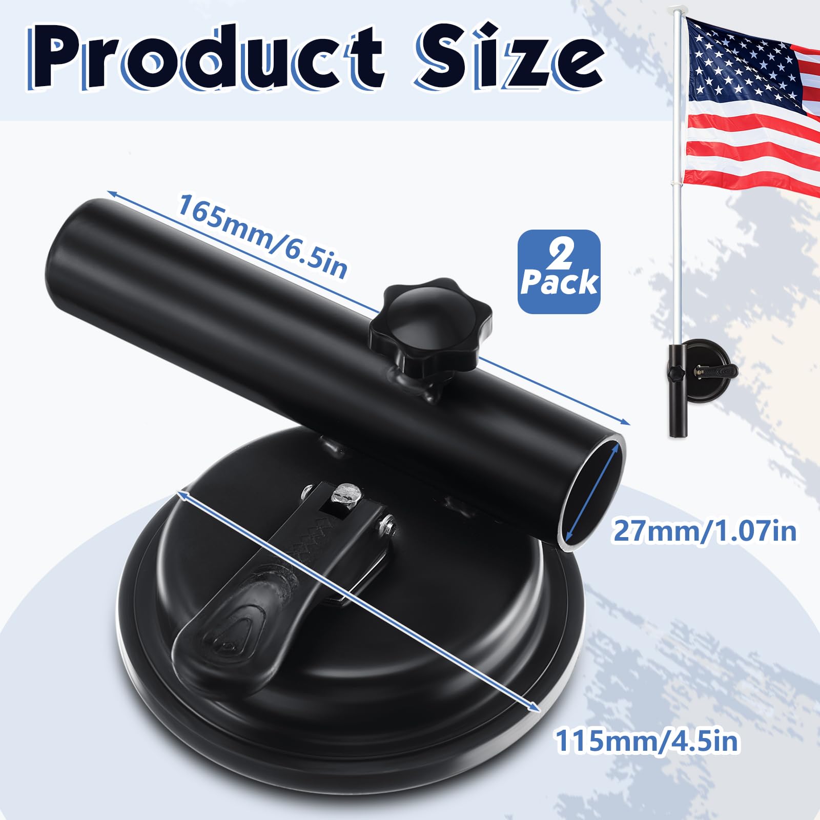 DaisyInner 2 Pcs Suction Cup Car Flag Mount Flag Holder for Truck Pole Holder Suction Cup Mount Compatible with SUV, Truck, RV,