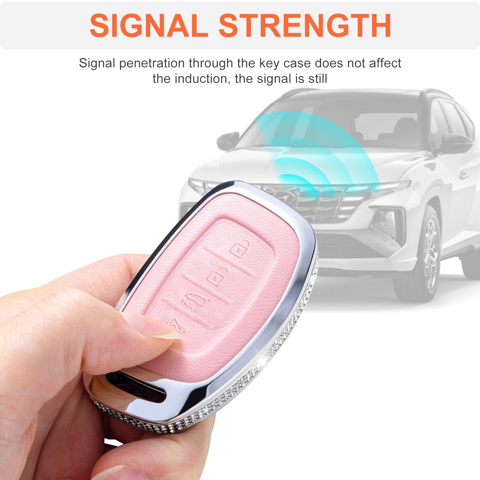 Ruabiban For Hyundai Key Fob Cover With Keychain, Pink Leather Key Case Protection Shell Fit For Hyundai Elantra Ioniq Sonata Tu