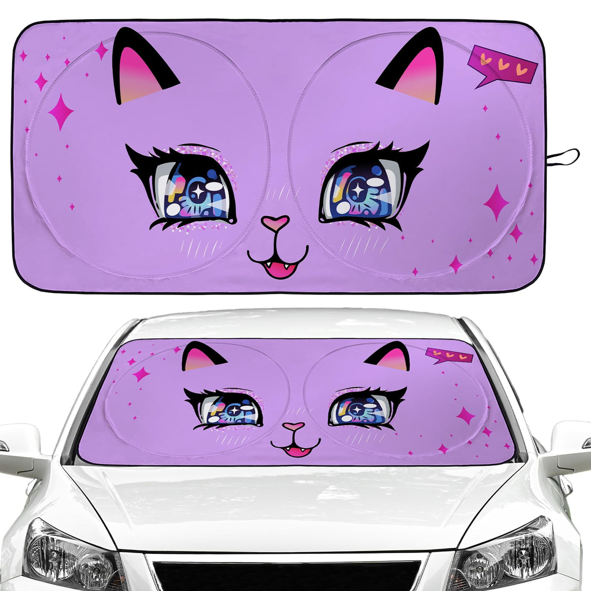 Cute Cat Eyes Car Windshield Sun Shade Foldable Sunshade Front Window Cover Sun Visor Protector Accessories for Truck SUV (59x27