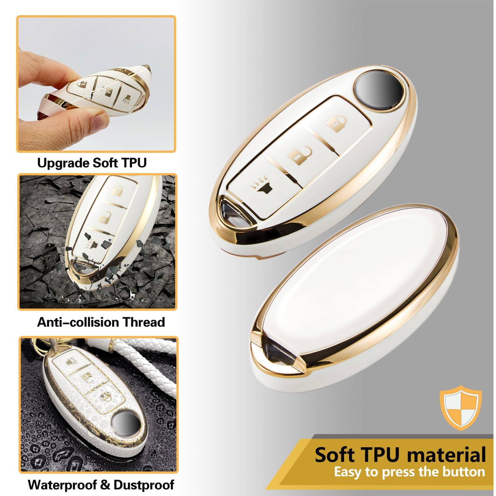 Ctrinews For Nissan Key Fob Cover With Luxury Metal Braided Rope Keychain,Upgraded Soft Key Case For Nissan Key Shell (3 Button