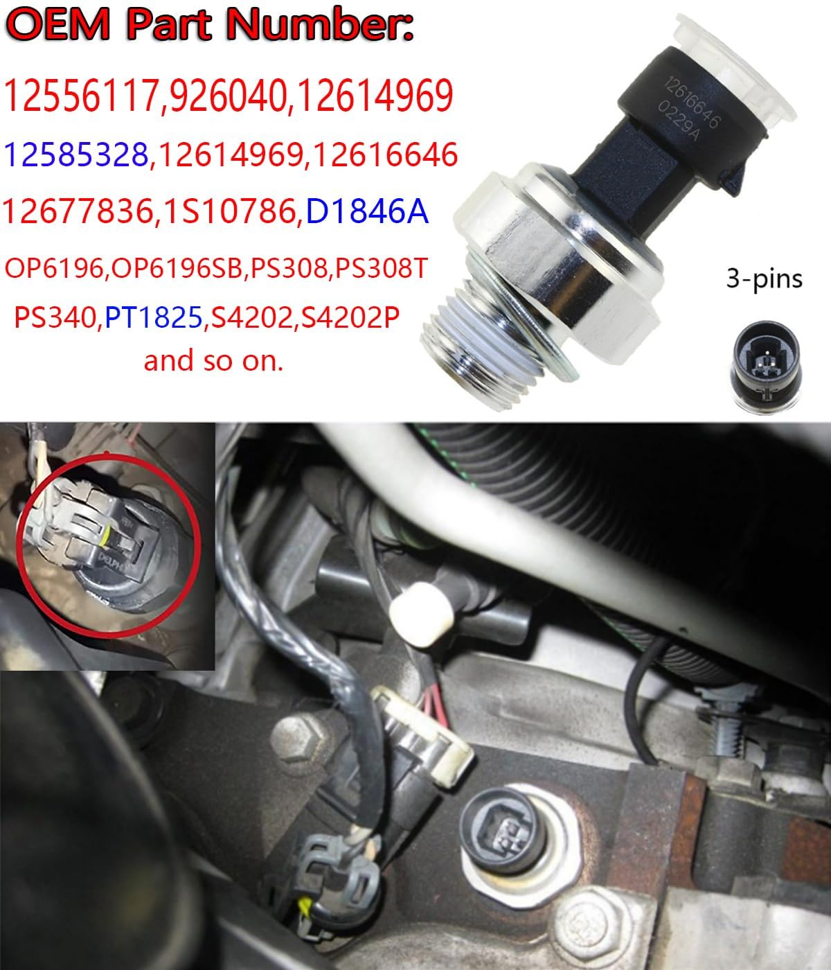 12677836 Oil Pressure Sensor For Chevy Chevrolet Silverado 1500 2500 3500,Express,Corvette,Suburban,Avalanche,Impala,Tahoe,Trail