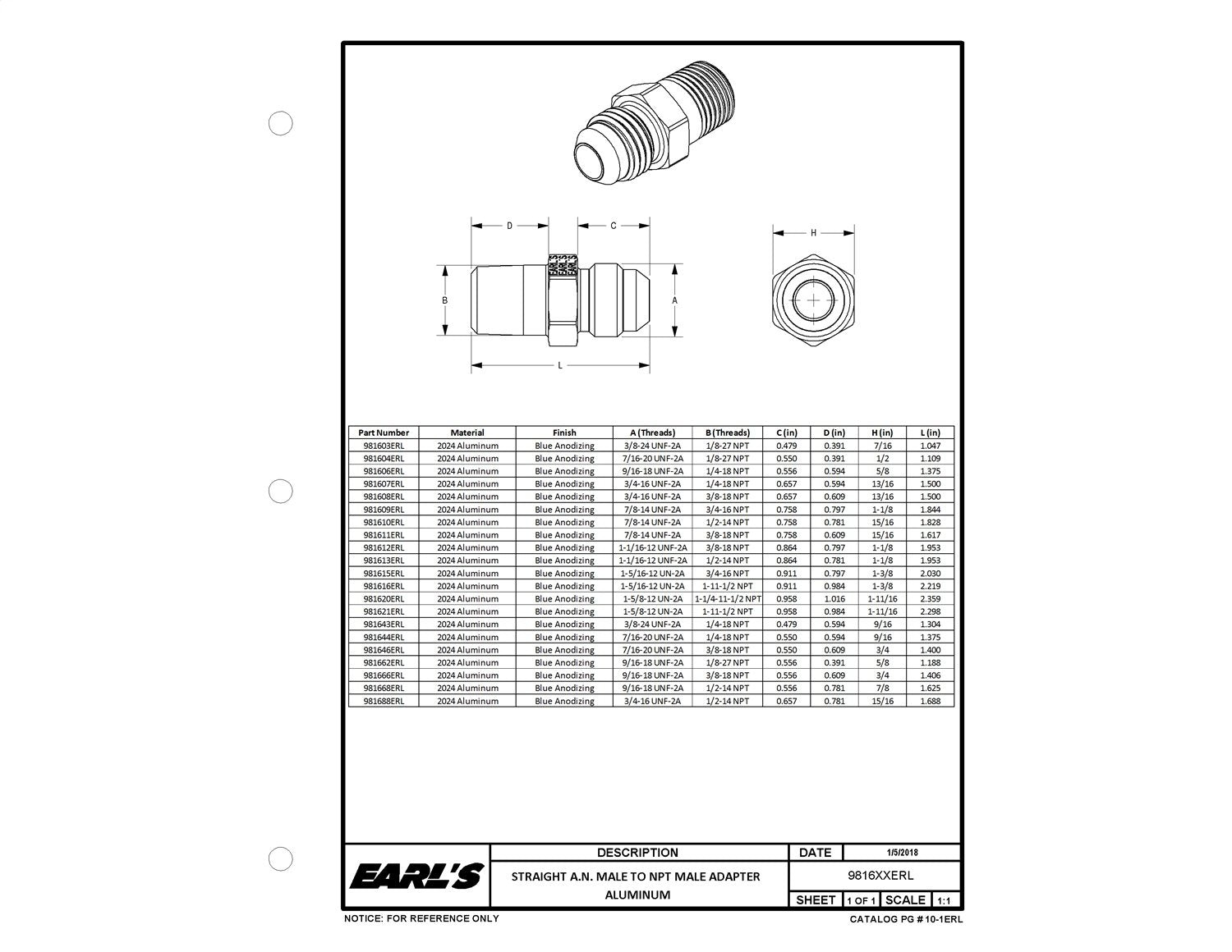 Earl'S 981608Erl Straight Male An -8 To 3/8 In. Npt