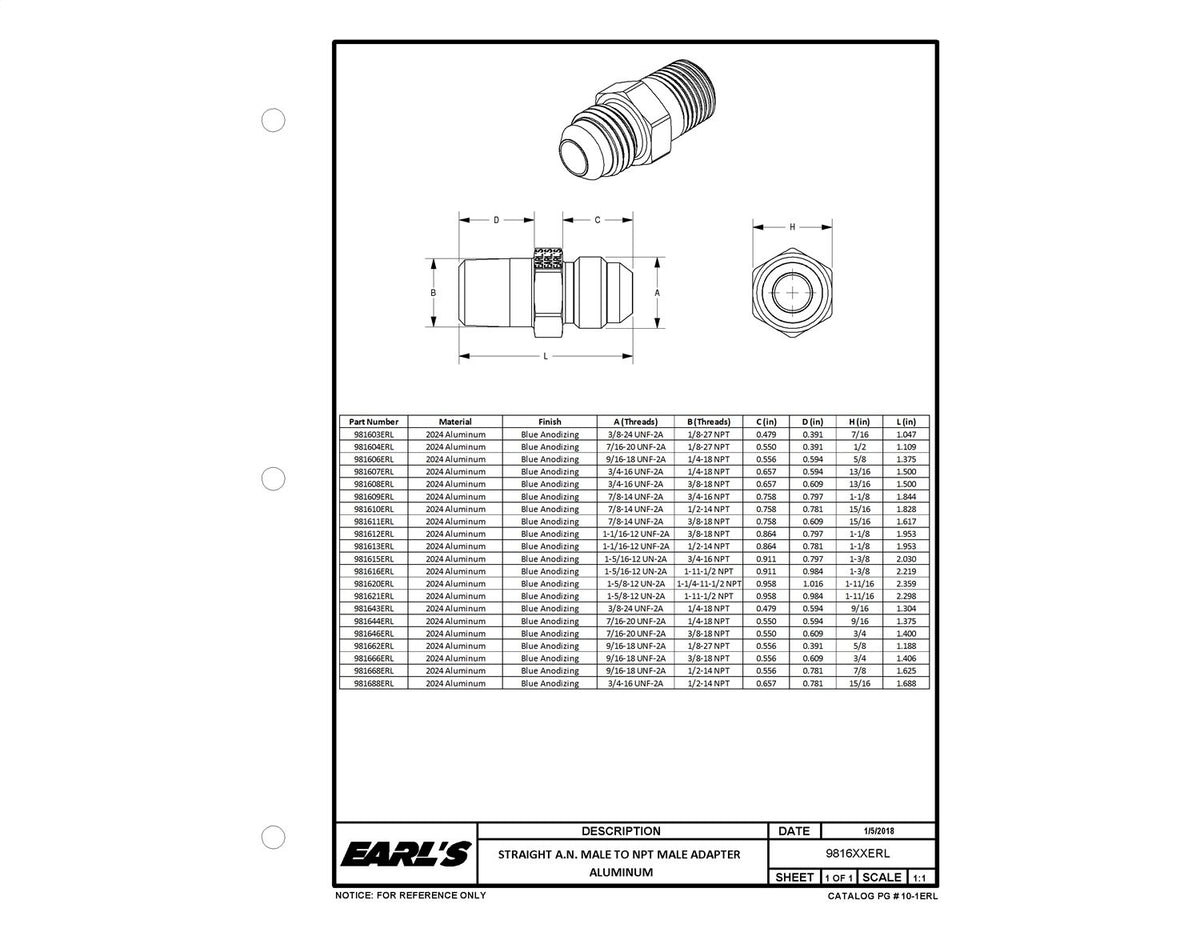 Earl'S 981608Erl Straight Male An -8 To 3/8 In. Npt