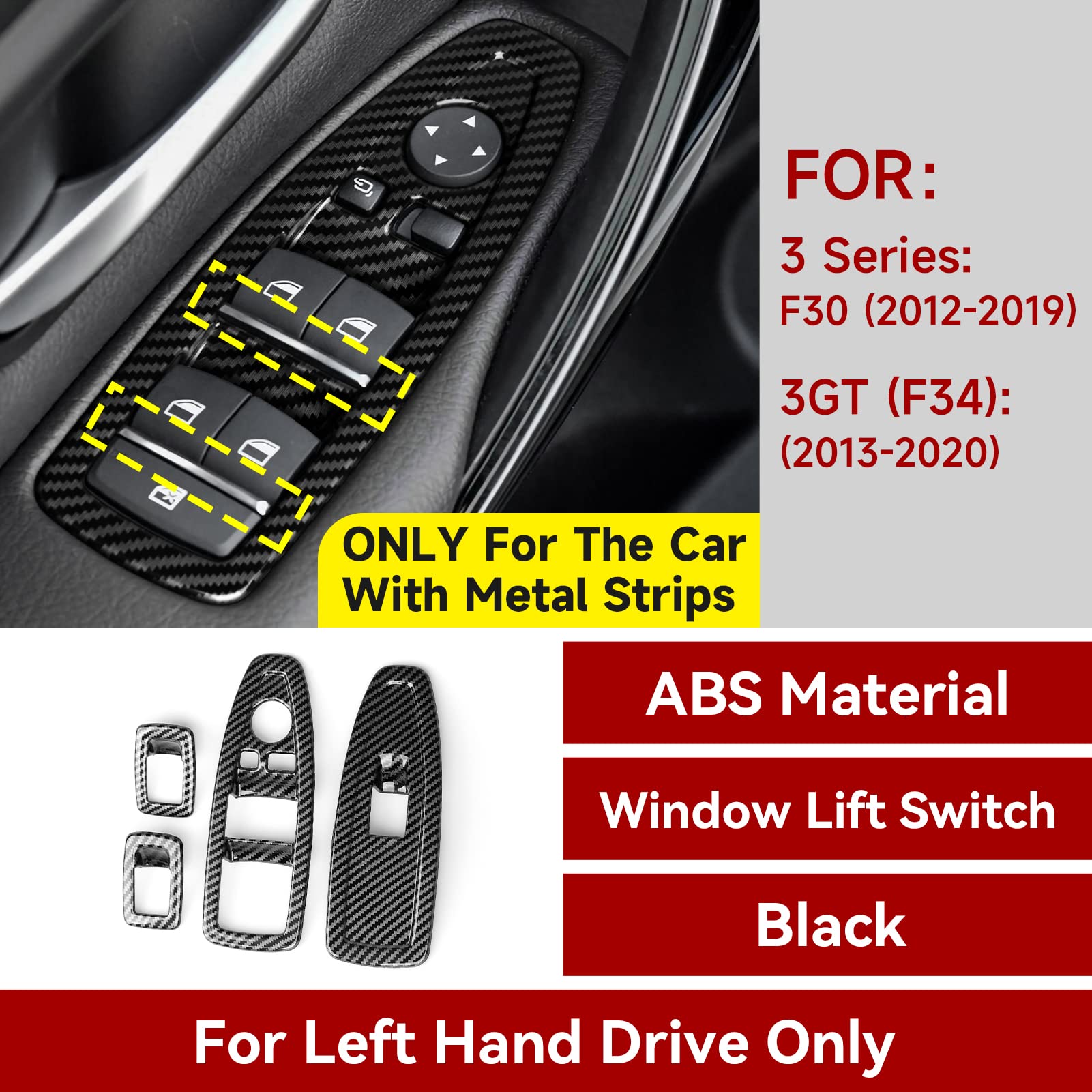 Car Window Lift Switch Cover Trim Carbon Color Abs Sticker Decal Fits For Bmw 3 Series Interior Accessories - Only For Bmw F30 F34 3Gt