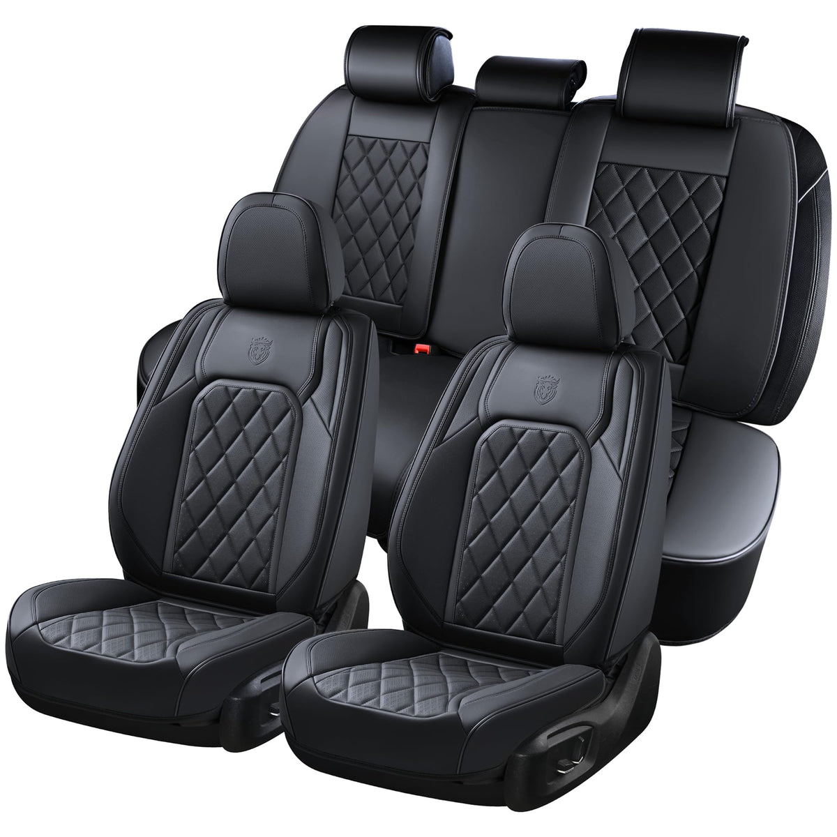 Coverado Car Seat Covers Full Set, Front And Back Seat Covers For Cars, Luxury Faux Leather Waterproof Seat Covers, Black Car Se