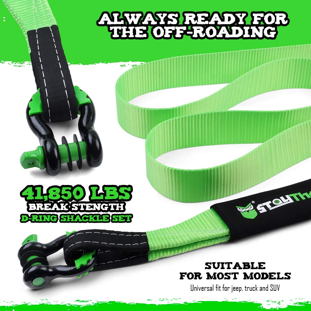 Stay There 3''  20Ft Heavy Duty Tow Strap Recovery Kit With 35,000 Lb Capacity-Emergency Towing Rope + 3/4 Heavy Duty D Ring Sha