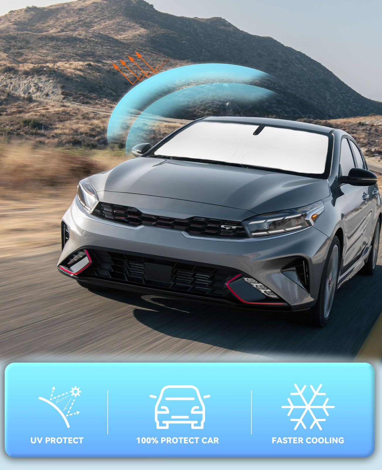 Sun Shade For Forte Windshield Sunshades For 2019-2024 2025 Kia Forte Windshield Cover Foldable Front Window Shields 240T Silver