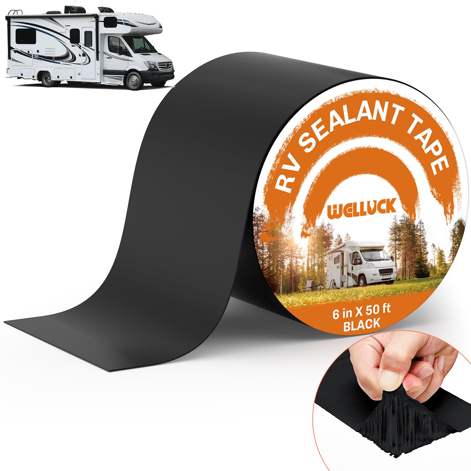 Welluck Butyl Sealant Tape, 6 Inch X 50 Foot Rv Roof Tape Sealant Roofing Tape Black, Waterproof &Uv Rv Tape For Roof Camper Tra