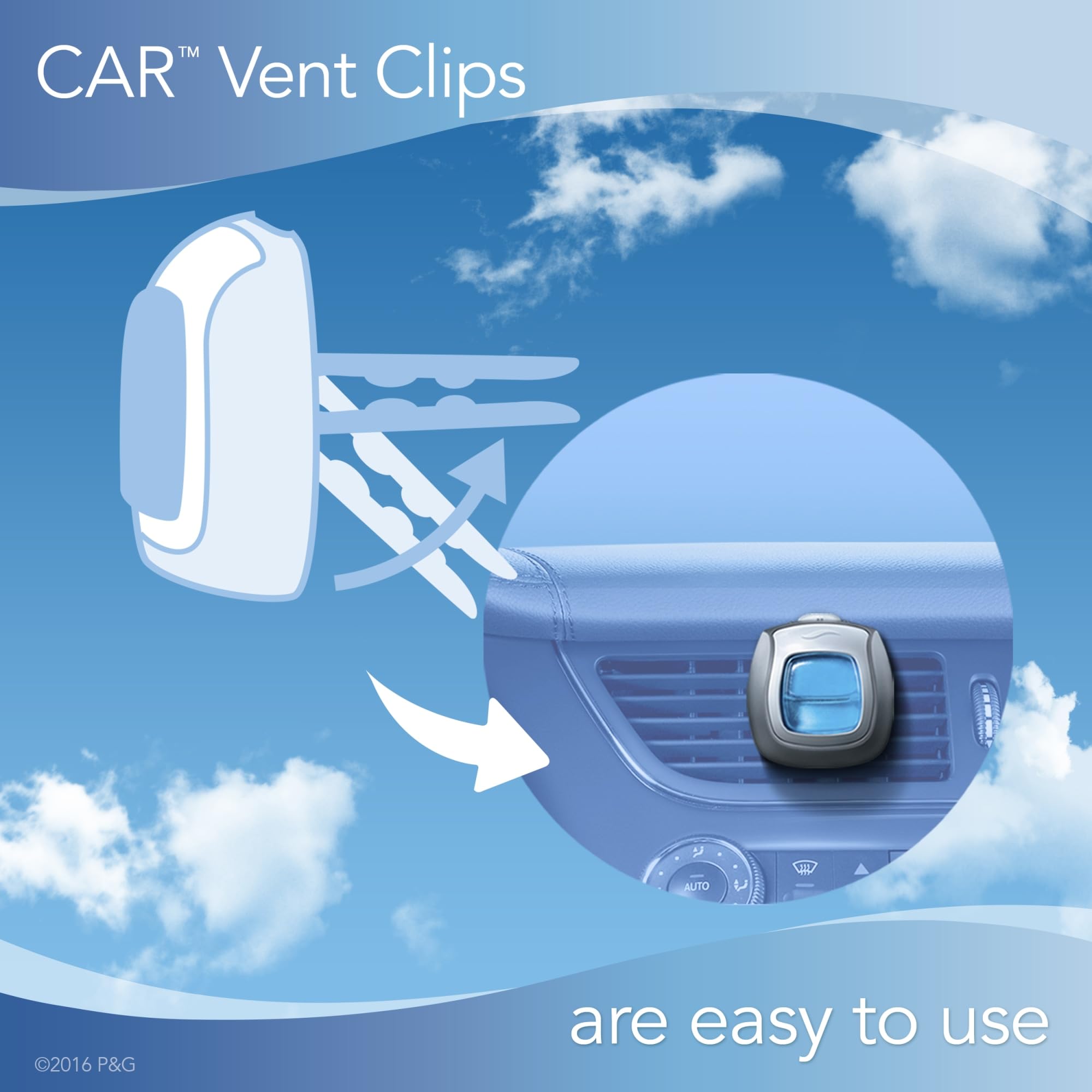 Febreze Car Air Freshener Vent Clip Gain Original Scent, .06 Oz. Car Vent Clip, 2 Count