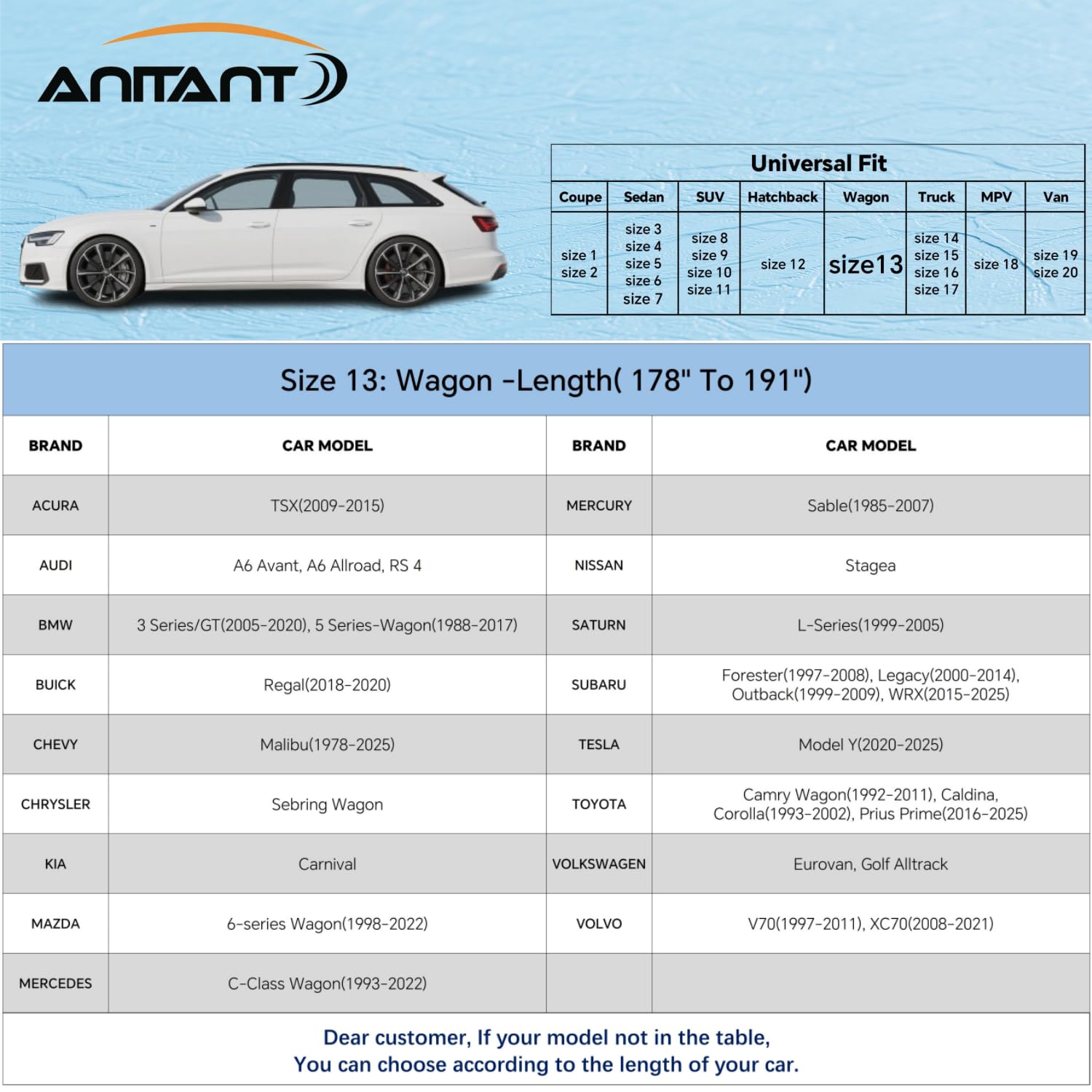 ANITANT Wagon Covers Waterproof All Weather Station Wagon Car Cover (Gift Windshield Cover) Mini Van Cover Snow Car Cover Full E