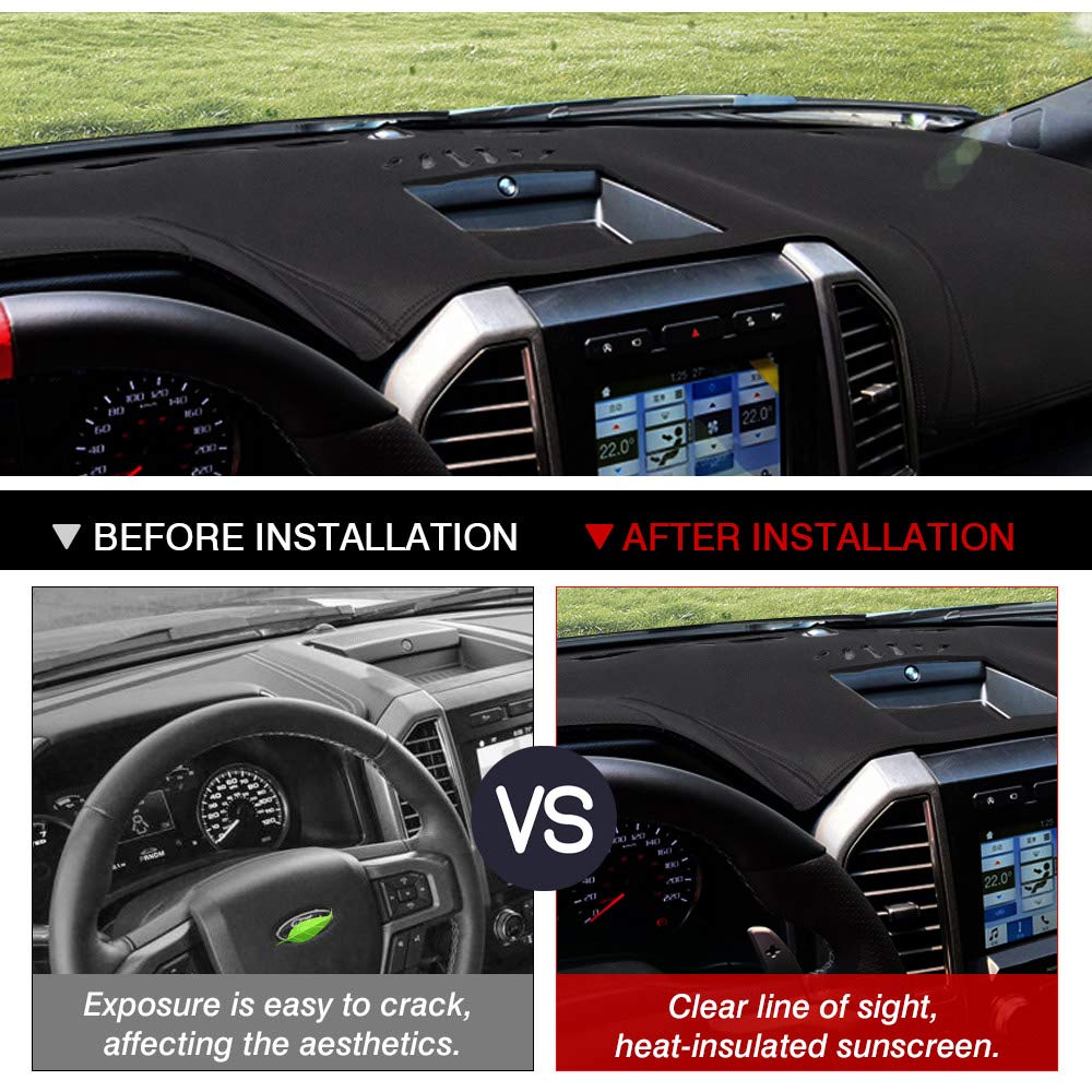 Cartist Dashboard Cover Mat For 2015-2018 2019 2020 Ford F-150 F150 Accessories Dash Cover Flannel Dash Mat Sunshade Glare Uv Rays Protector(Without Hud)