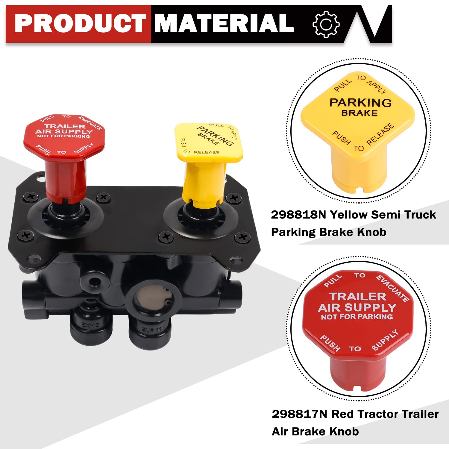 Yiachuii 298818N Yellow Semi Truck Parking Brake Knobs And 298817N Red Tractor Trailer Air Brake Knob Set