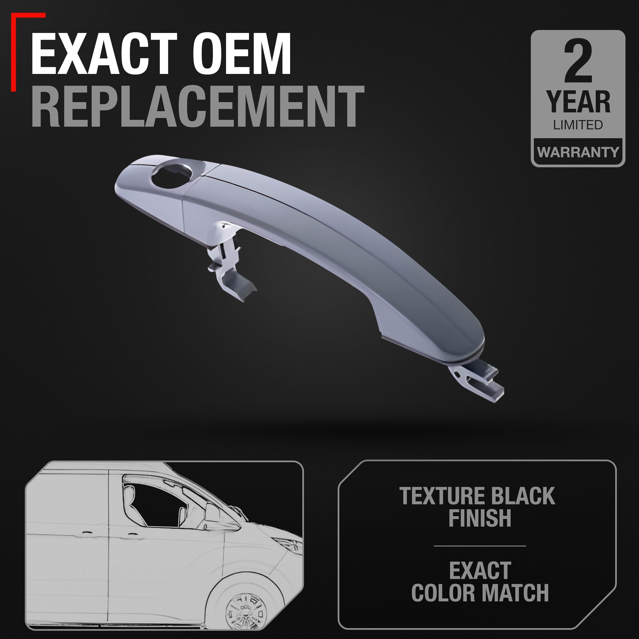 T1A Exterior Hinged + Sliding Passenger Door Handle + Cover Replacement Set - Compatible With 2015-2023 Ford Transit - Textured