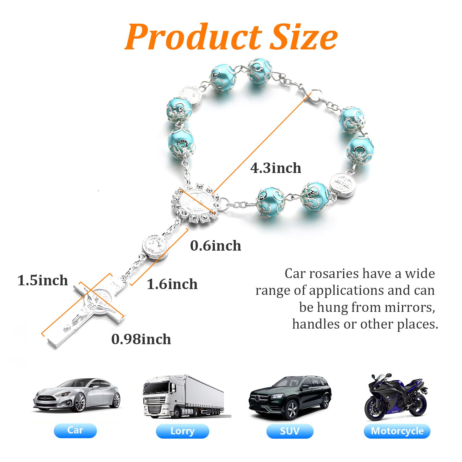 Ziciner 1 PCS Car Rosary for Rearview Mirror, Personalized Blessing Rear View Mirror Hanging Decors, Auto Rearview Mirror Rosary