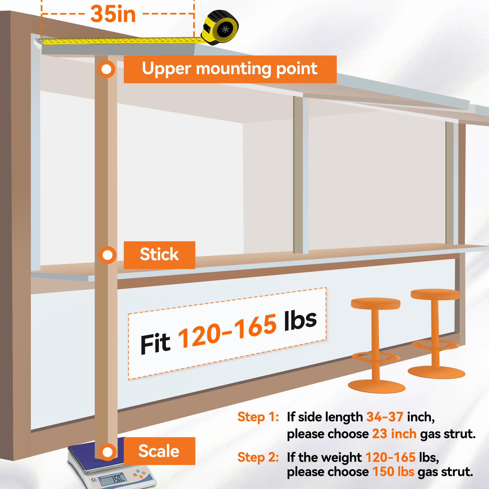 23 Inch 150 Lbs Strut Se230P150 Gas Prop Shock 23'' Per Prop Shock Lift For Tonneau Cover Heavy-Duty Floor Tanning Bed Storage R