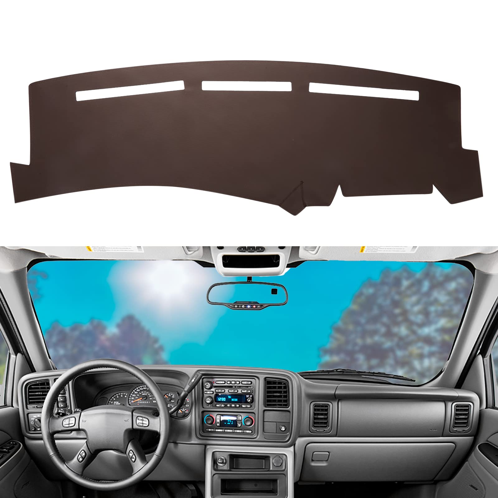 BERKSYDE Dashboard Dash Mat Cover Leather Dashboard Pad Sun Protection Compatible for 99-06 Chevy Silverado GMC Sierra,00-06 Che