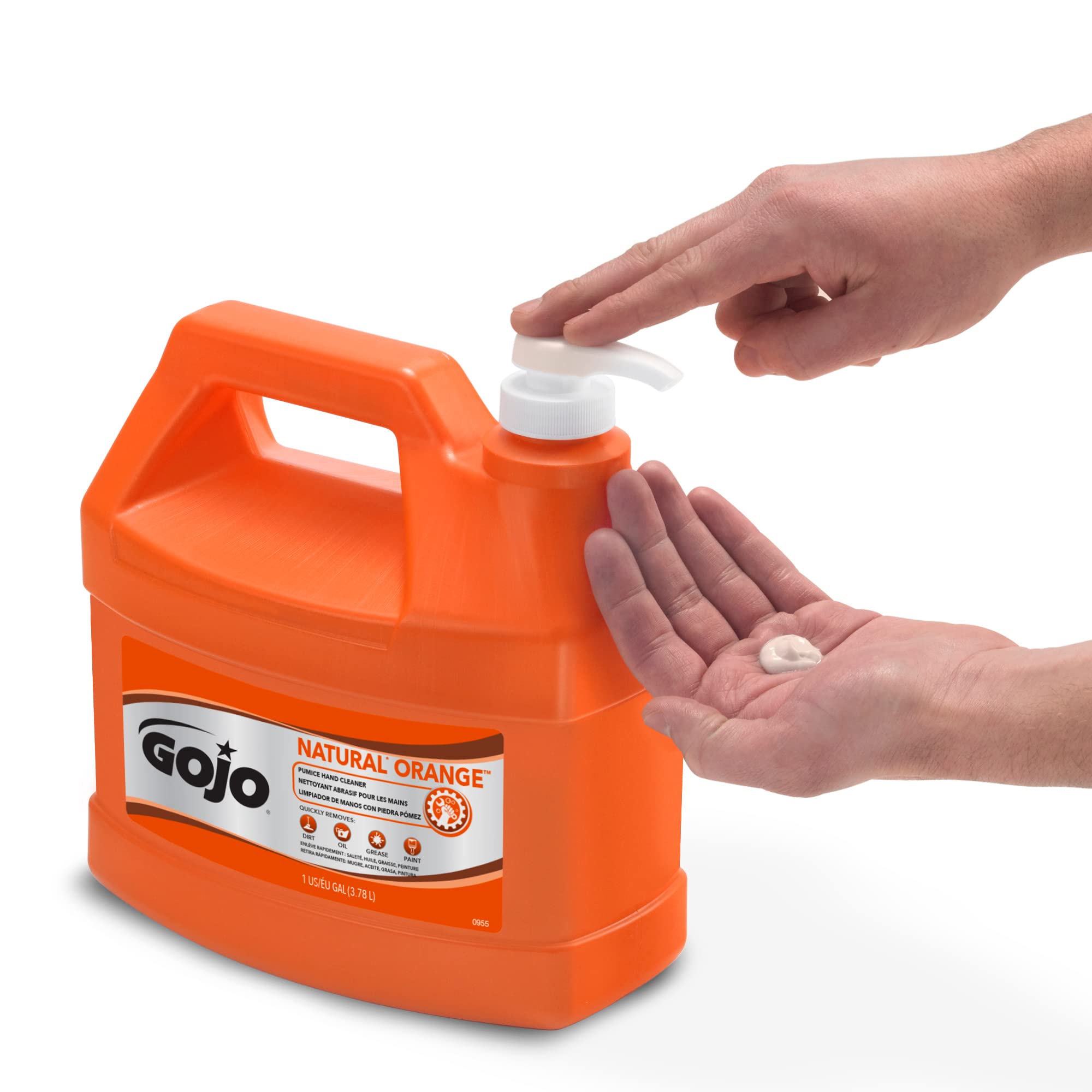 GOJO Natural* Orange Pumice Industrial Hand Cleaner, 1 Gallon Quick Acting Lotion Hand Cleaner with Pumice Pump Bottle (Pack of