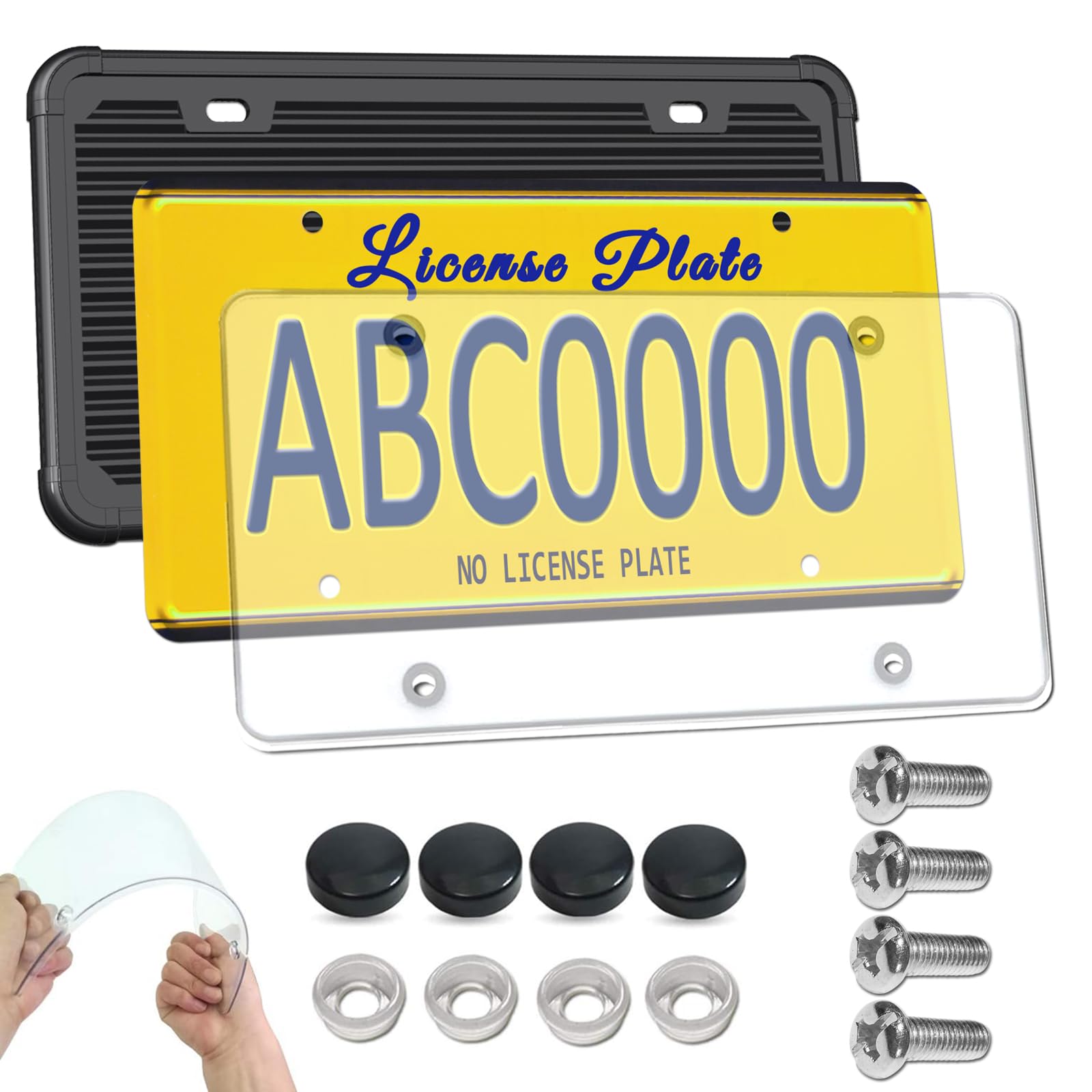 Zxfoog License Plate Frame Cover Combo- Clear Flat Plate Cover & Black Silicone Car Tag Holder, Unbreakable Novelty Protector Fi