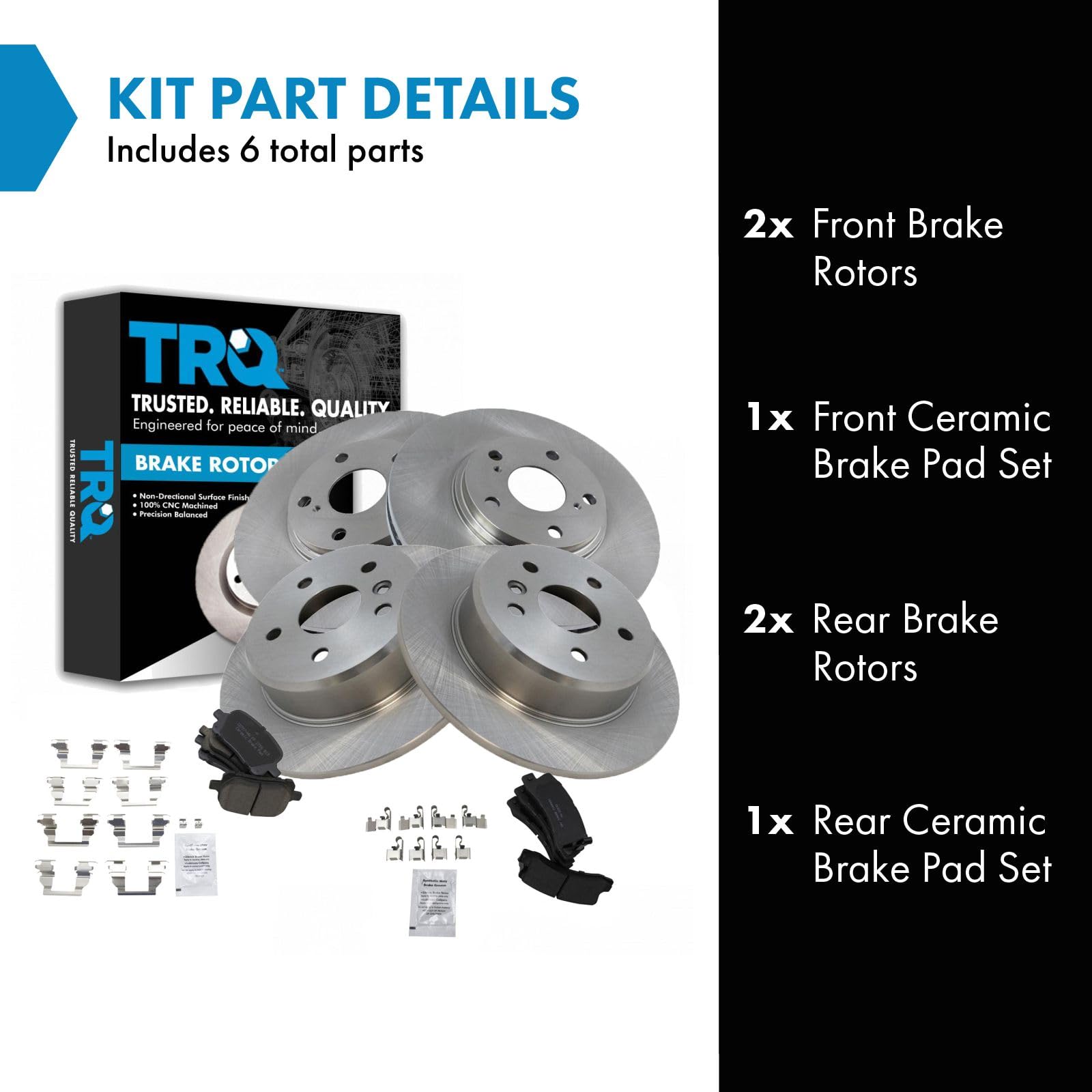 Trq Front And Rear Brake Pad & Rotor Kit Brake Pads Brake Rotor Ceramic Compatible With 1999-2001 Lexus Rx300