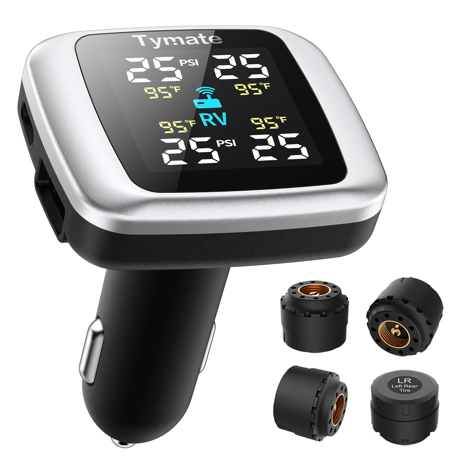 Tymate Tm7 Tire Pressure Monitoring System, Wireless Tpms With 4 External Sensors & 6 Alarm Modes, Colorful Display, Real-Time T