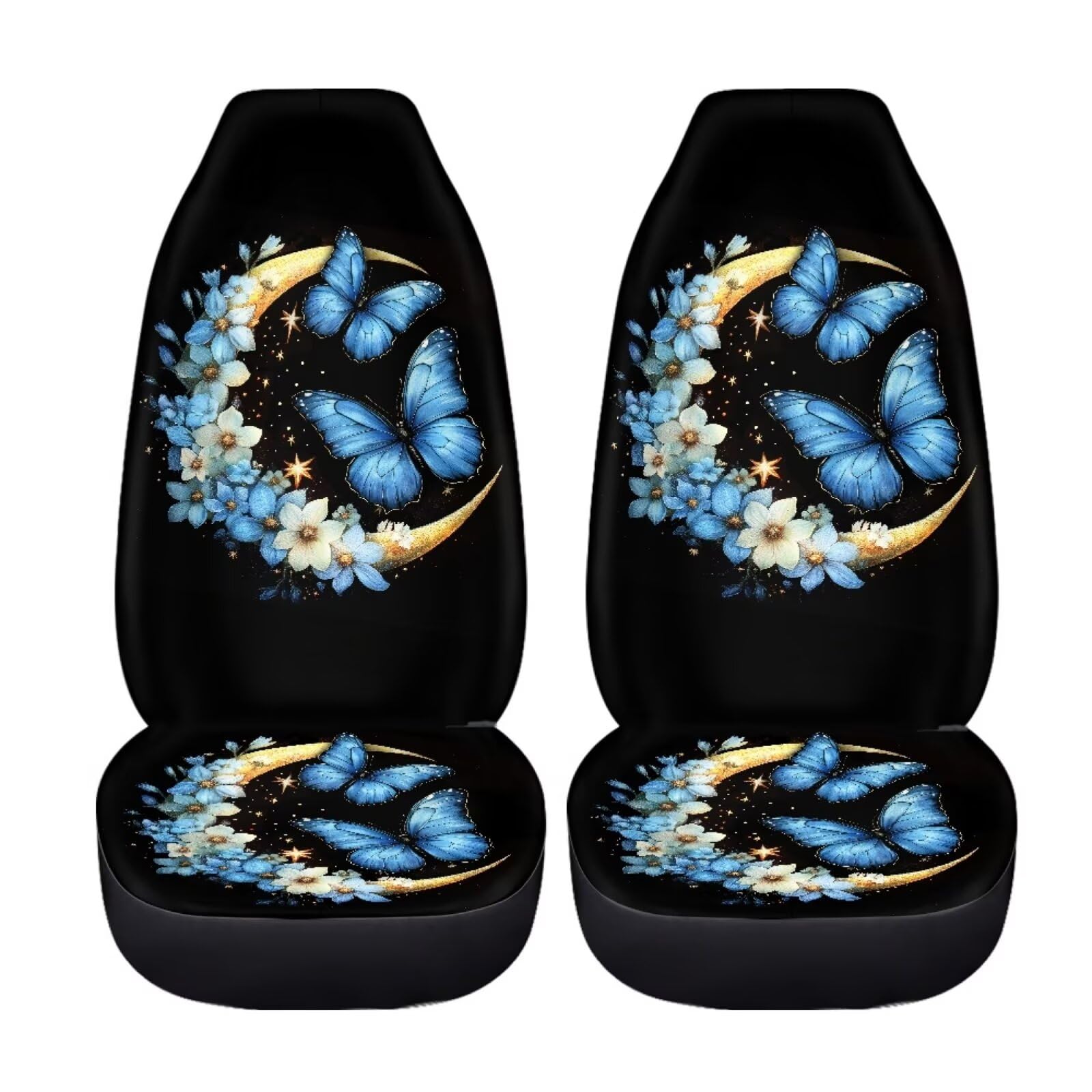 Bigcarjob Moon Butterfly Car Seat Covers Set Universal Car Interior Seat Rugs 2 Pcs Auto Front Seat Protector Set For Women Butt