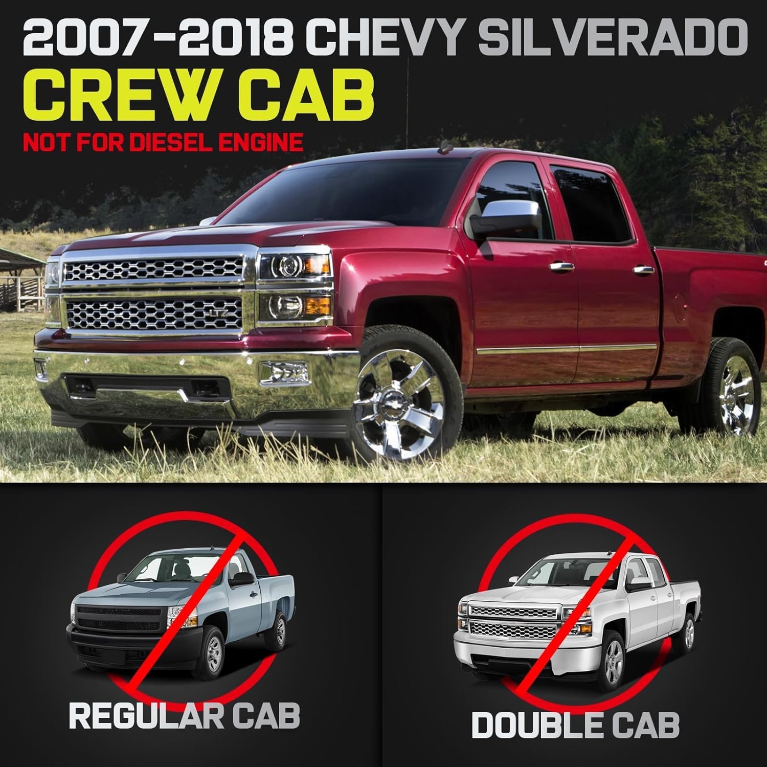 BINARY STAR Wheel to Wheel Running Boards Compatible with 2007-2018 Chevy Silverado/GMC Sierra 1500 Crew Cab, 07-19 Silverado/Si