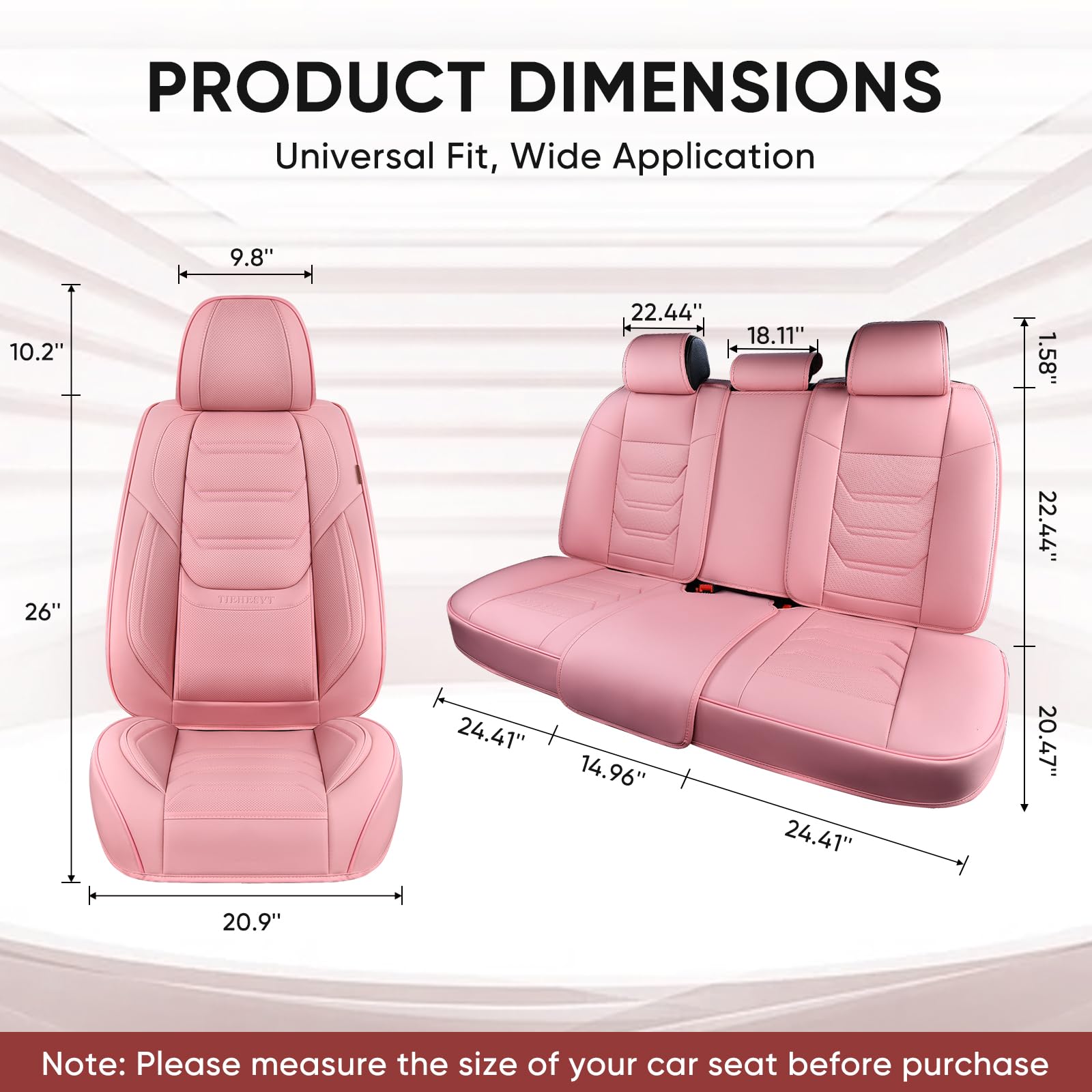 Tiehesyt Pink Car Seat Covers Full Set, Breathable Leather Automotive Front And Rear Seat Covers With Headrest, Waterproof Auto