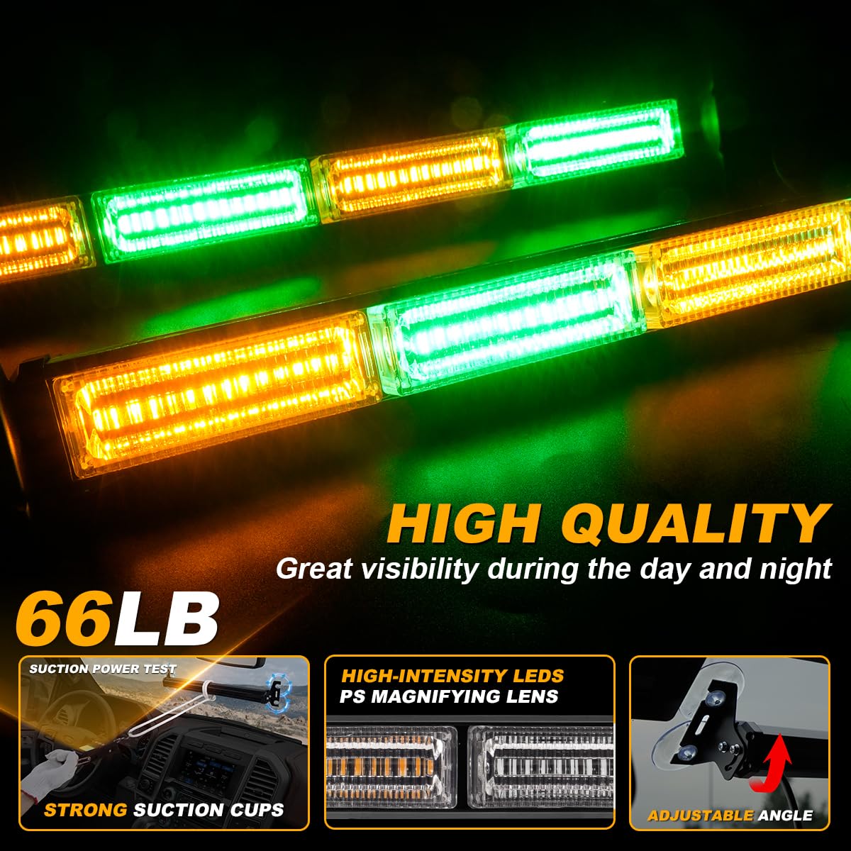 Lrter Emergency Dash Strobe Lights Warning Hazard Safety Front/Rear Interior Windshield Lights W/Suction Cups Deck Split Mount F