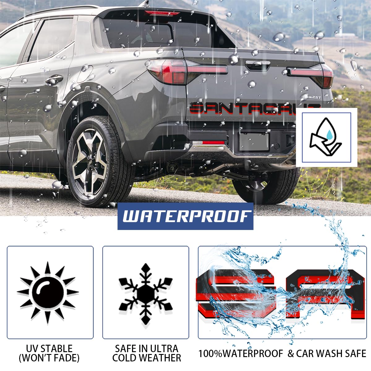 Tailgate Insert Letters Compatible For 2022 2023 2024 Santa Cruz 4D Raised Tailgate Decal Letters (Double Layer Red Edge Black F