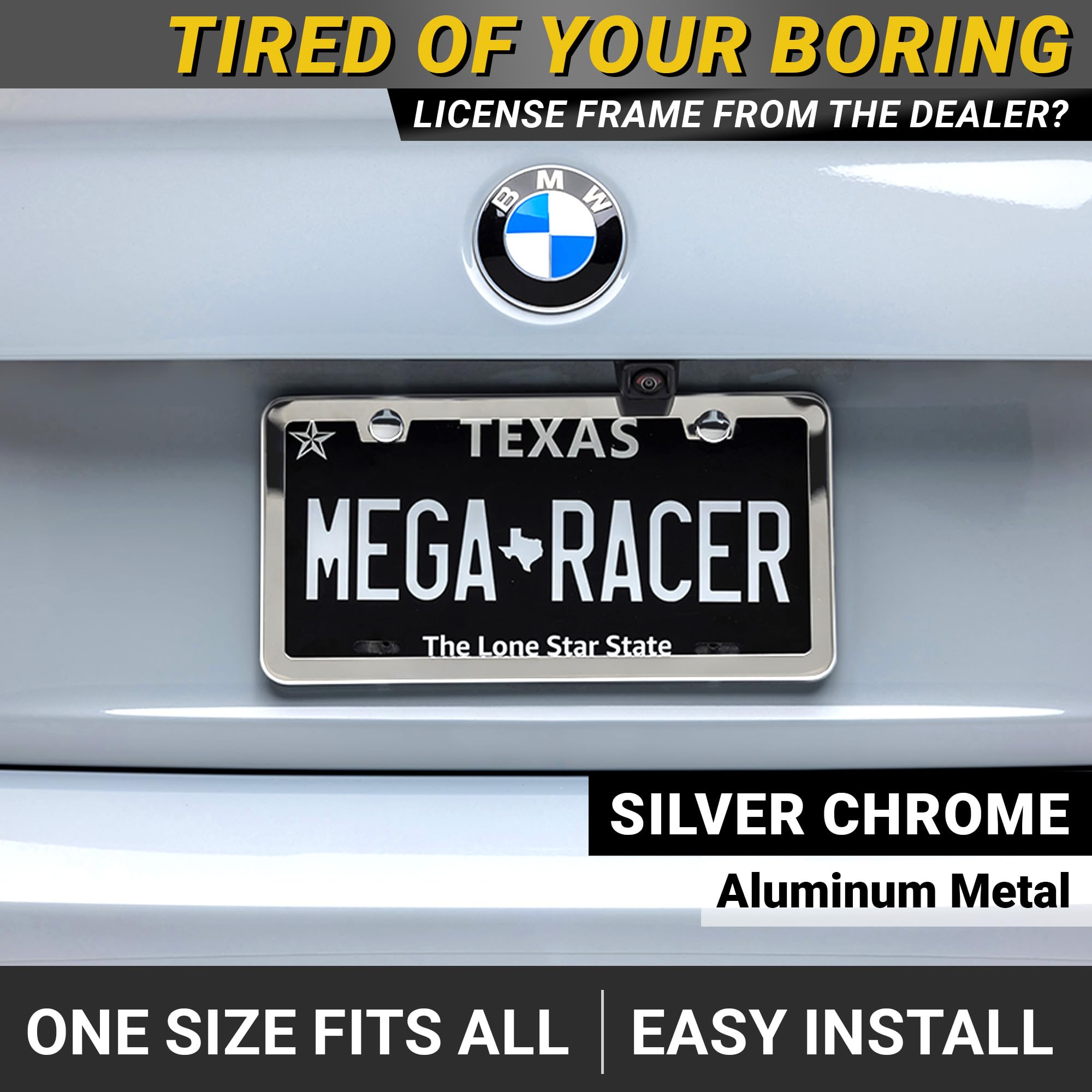 Chrome License Plate Frame For Men | 2 Pack | Silver License Plate Frames For Women | Metal Car License Plate Holder Frame | Car