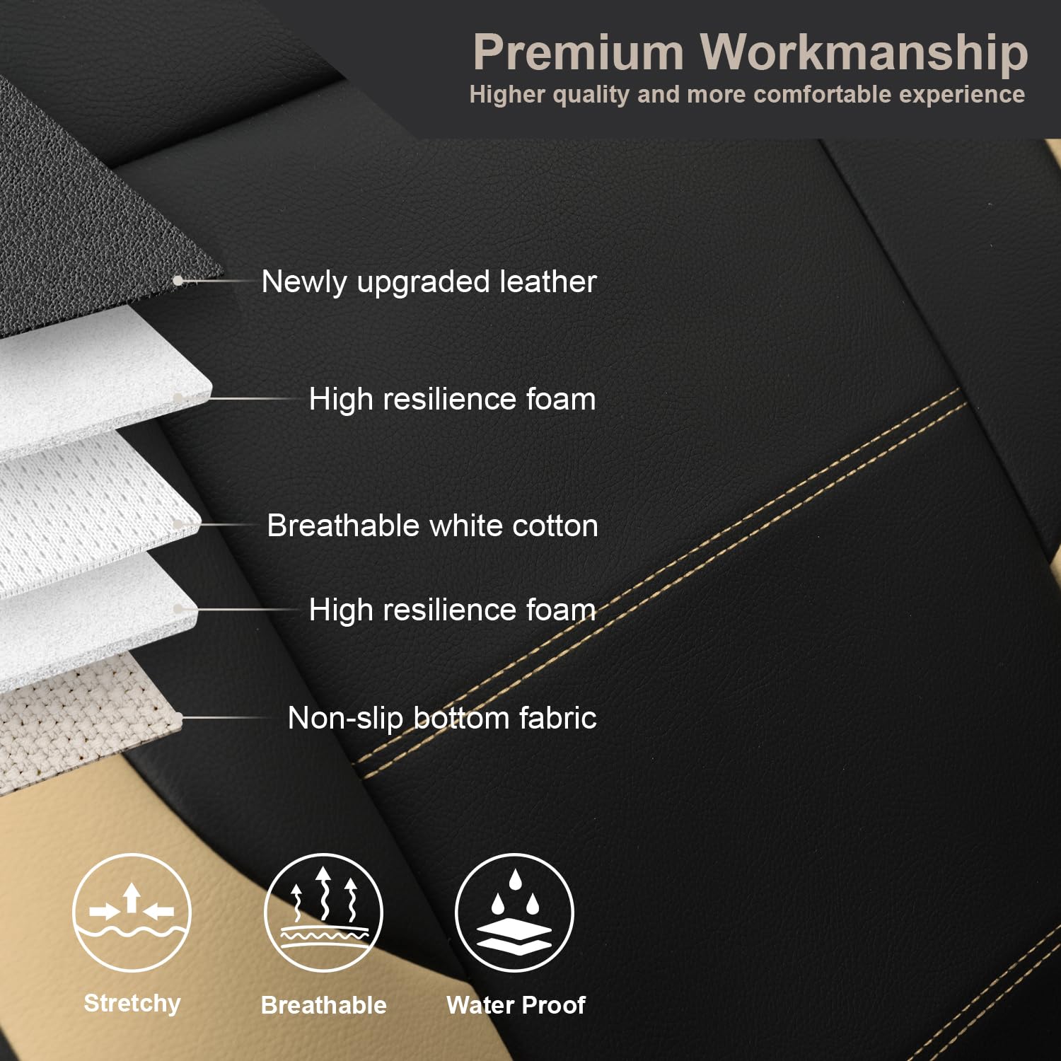 Giant Panda Front Car Seat Cover Customized Fit Chevy Silverado 1500 2500 3500 Trucks Seat Protectors (Beige+Black) 2-Pack