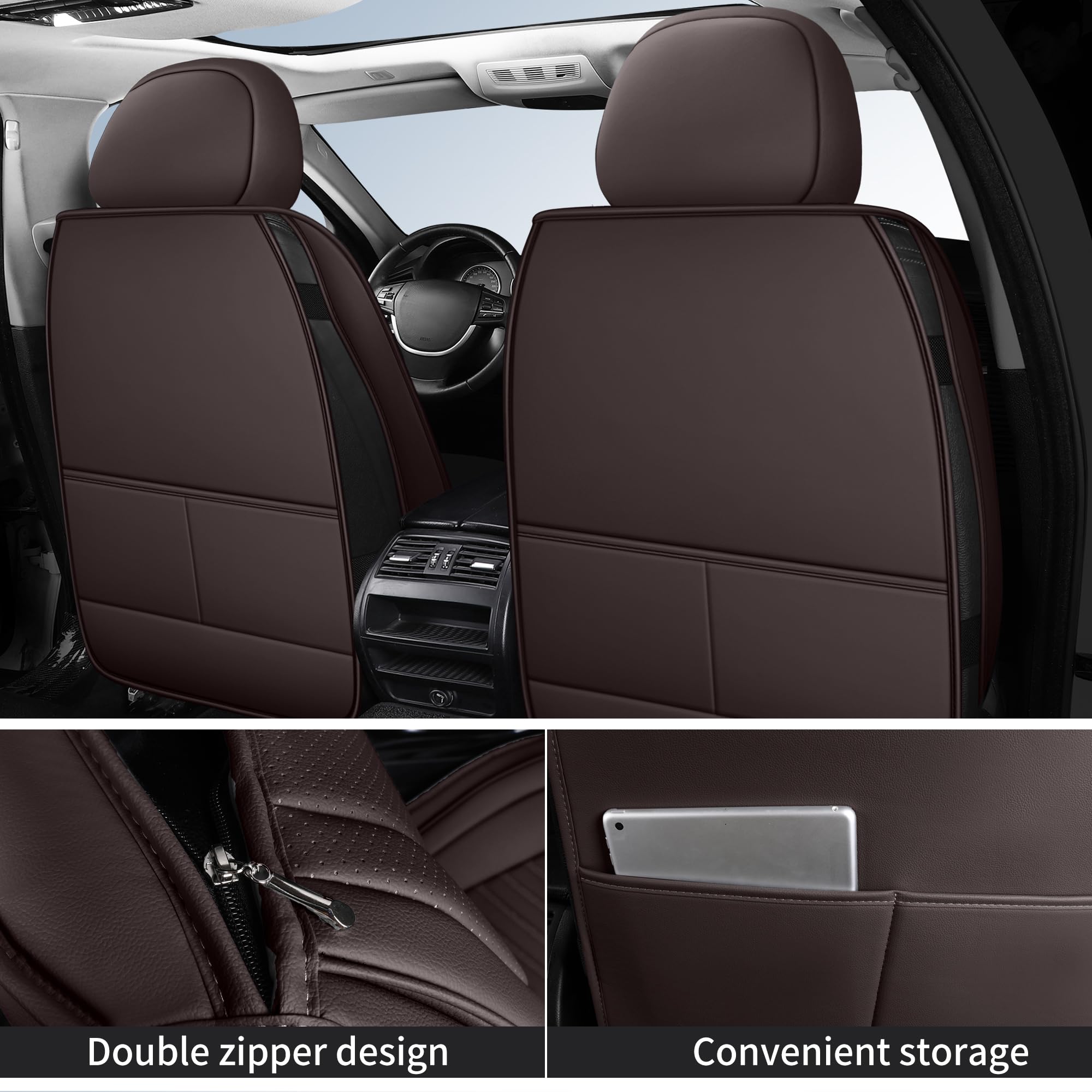 Hchengkikz Car Seat Covers Front Pair,Breathable And Waterproof Leather Automotive Front Seat Covers,Universal Anti-Slip Seat Co