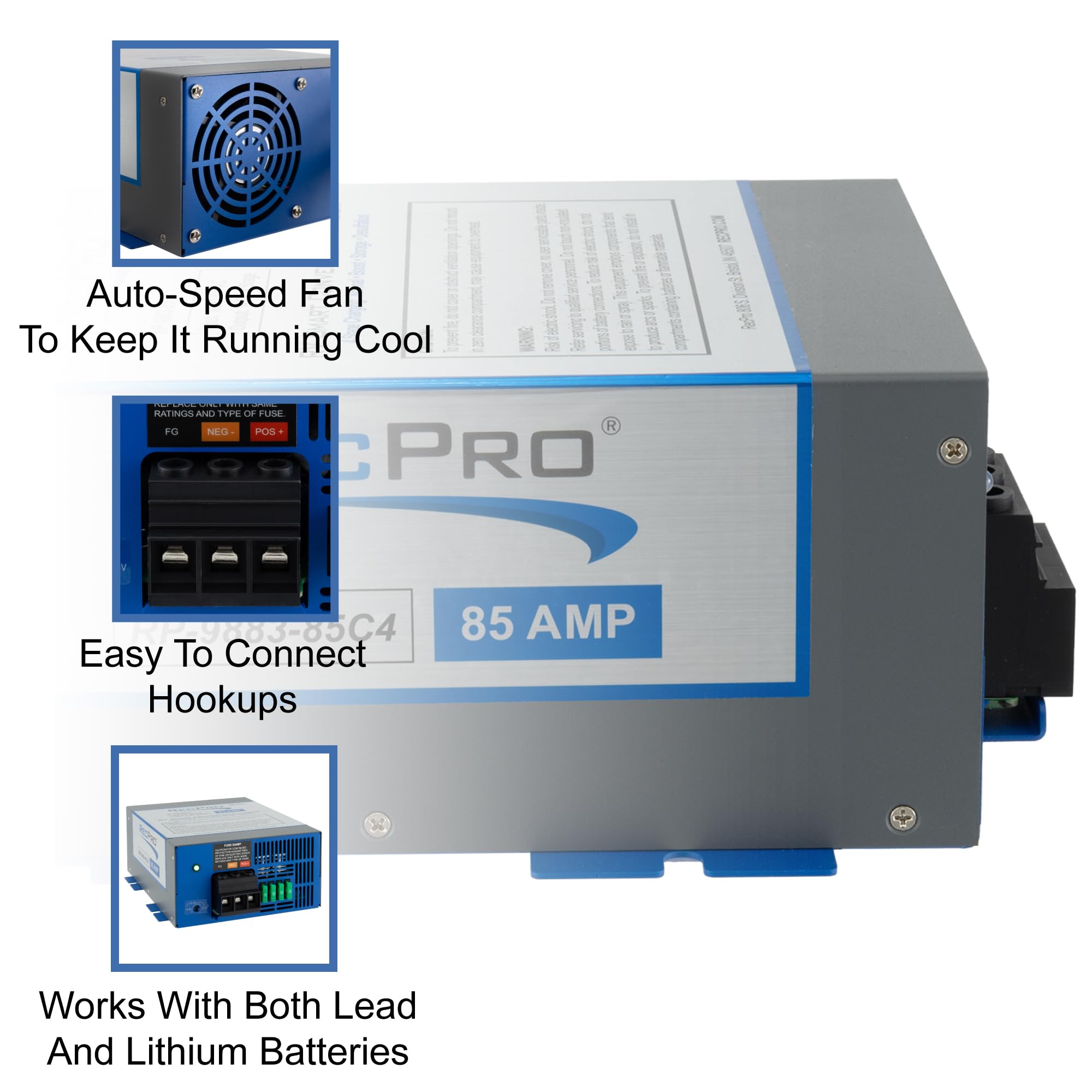 Recpro Rv Converter 85 Amp | Rv Power Converter & Battery Charger | 4 Stage Smart Charging | 120Vac To 12Vdc | 13V To 16.5V Oper