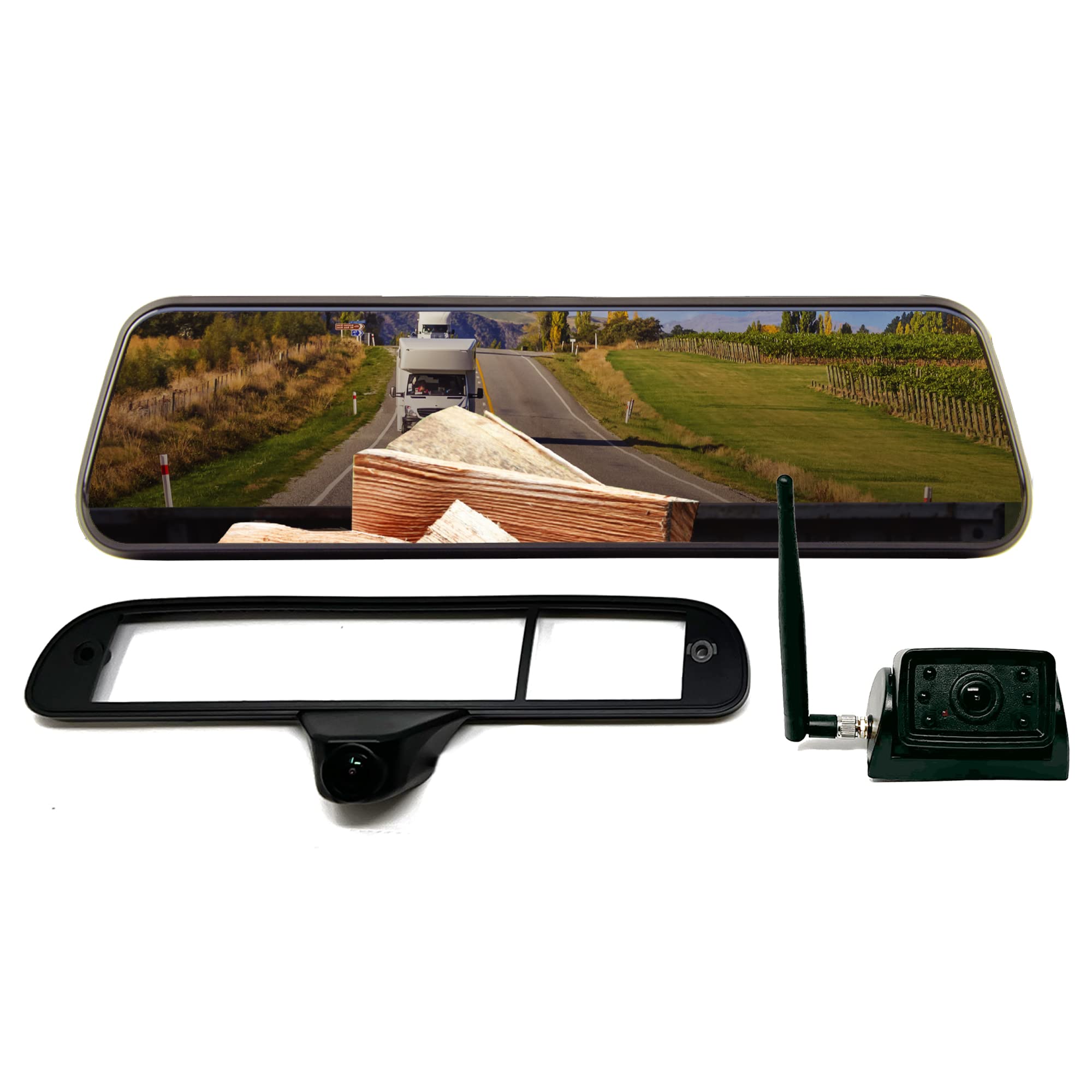 Brandmotion Wireless Transparent Trailer System W/ Dual Rear Cameras And Display Mirror Trns-2180 Compatible With Ford Super Duty (2011-2016) - Edge To Edge Image Mirror Easy Install