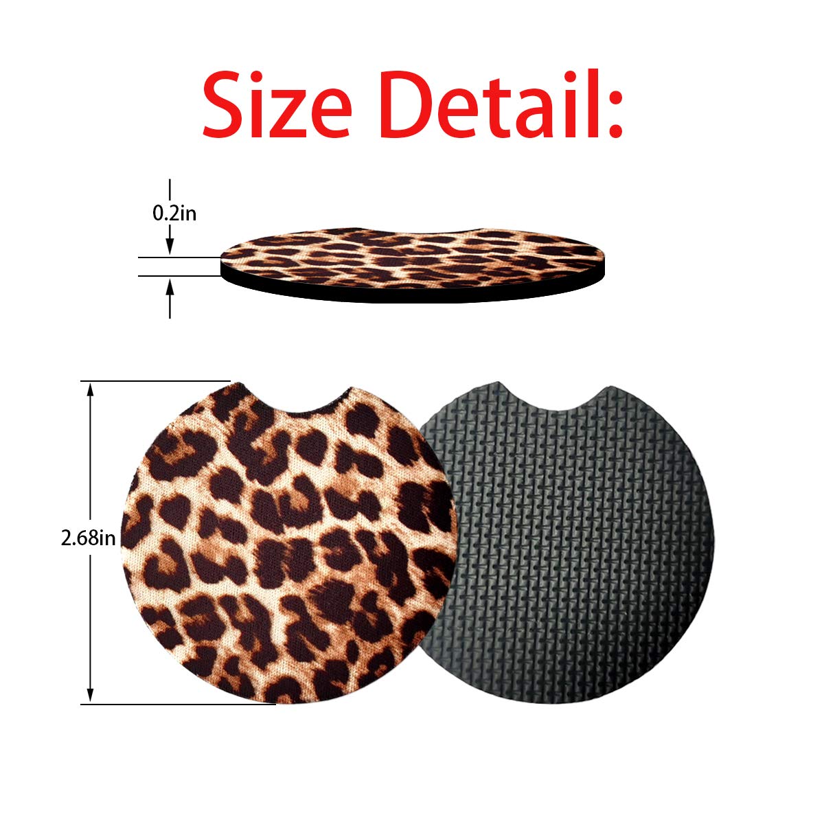 2 Pack Car Coasters For Drinks Absorbent - 2.75 Inch Cute Car Cup Holder Coasters For Women, Removable Cup Holder Coaster For Your Car, Car Interior Accessories For Women & Girls (Yellow Leopard)