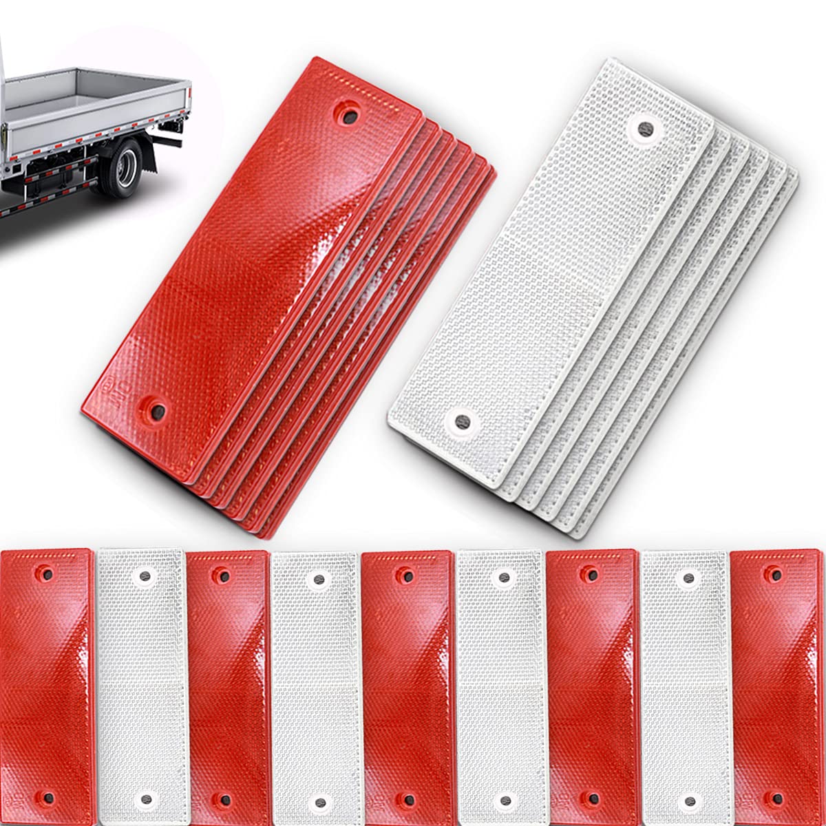 Mxuteuk 40Pcs Red And White Self Adhesive Waterproof Plastic Rectangular Stick,Reflector Tape Hazard Caution Warning Sticker For