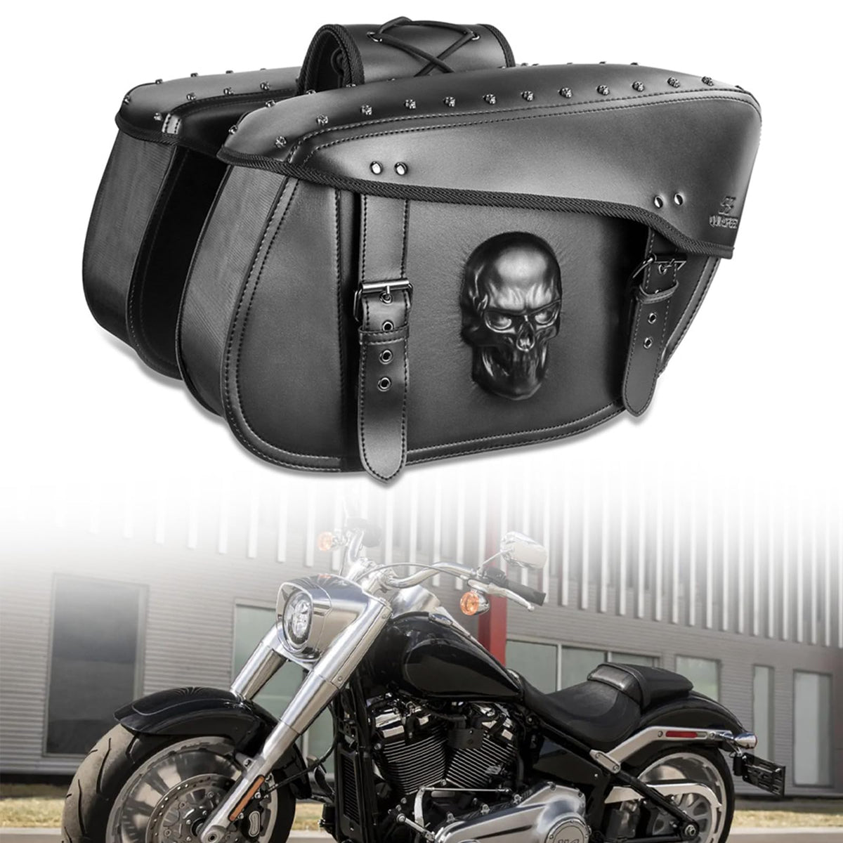 Quixofiber Motorcycle Saddlebags 32L Large Capacity PU Leather Side Saddle Bags Waterproof Hard Saddle Bags Universal for Harley